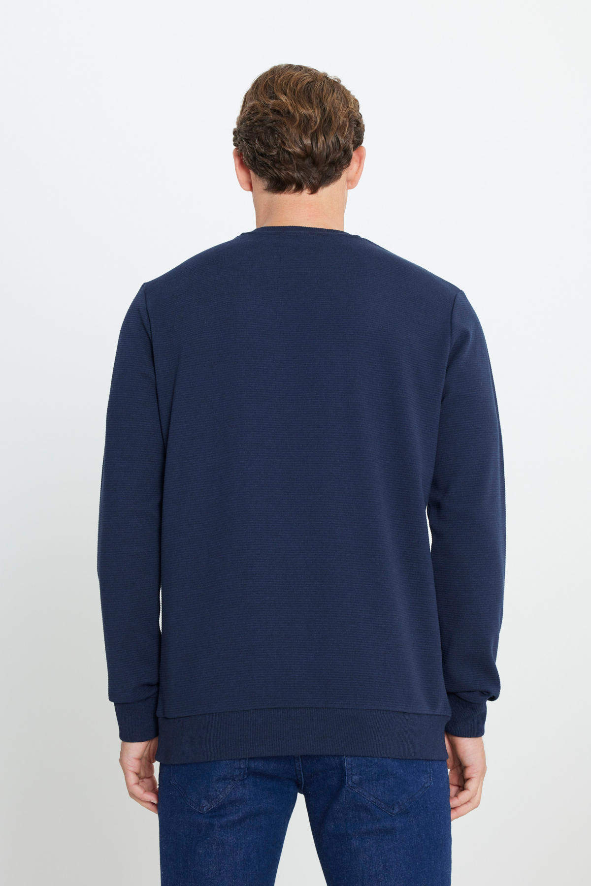 AC&Co / Altınyıldız Classics Erkek Lacivert 2 İplik Sıcak Tutan Standart Fit Normal Kesim Bisiklet Yaka Dokulu Sweatshirt görsel 5