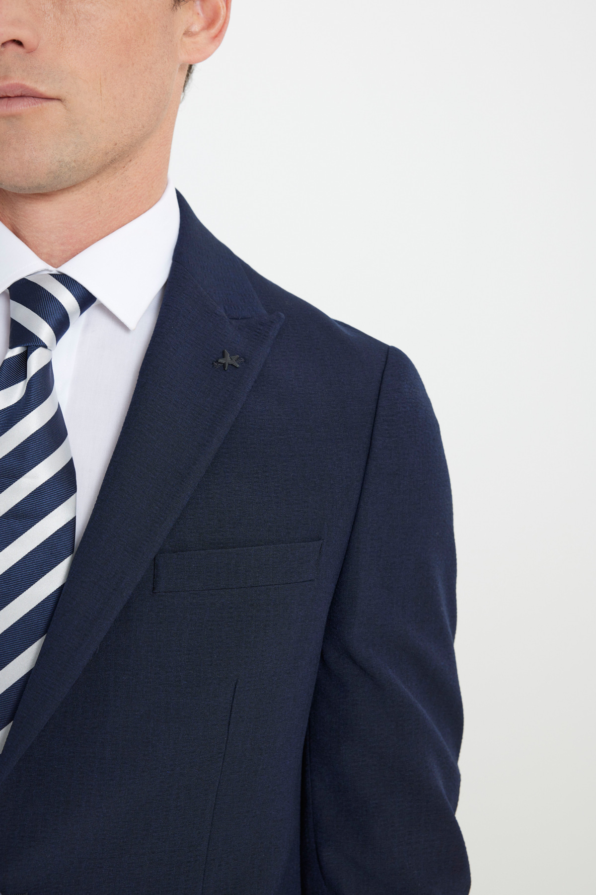 Altınyıldız Classics Erkek Lacivert Slim Fit Dar Kesim Kırlangıç Yaka Gofre Desenli Takım Elbise görsel 7