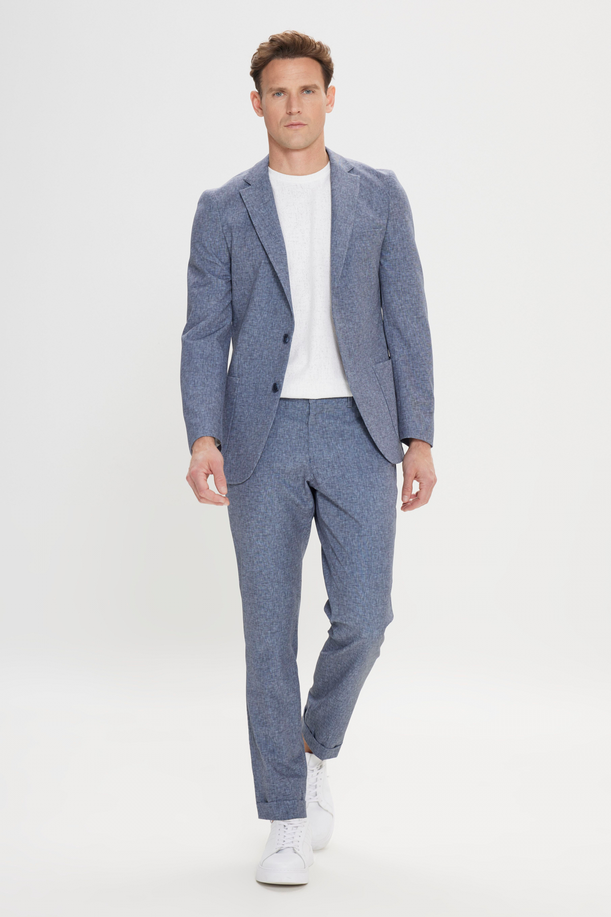 Altınyıldız Classics Erkek Lacivert Slim Fit Mono Yaka Beli Bağlamalı Desenli Takım Elbise