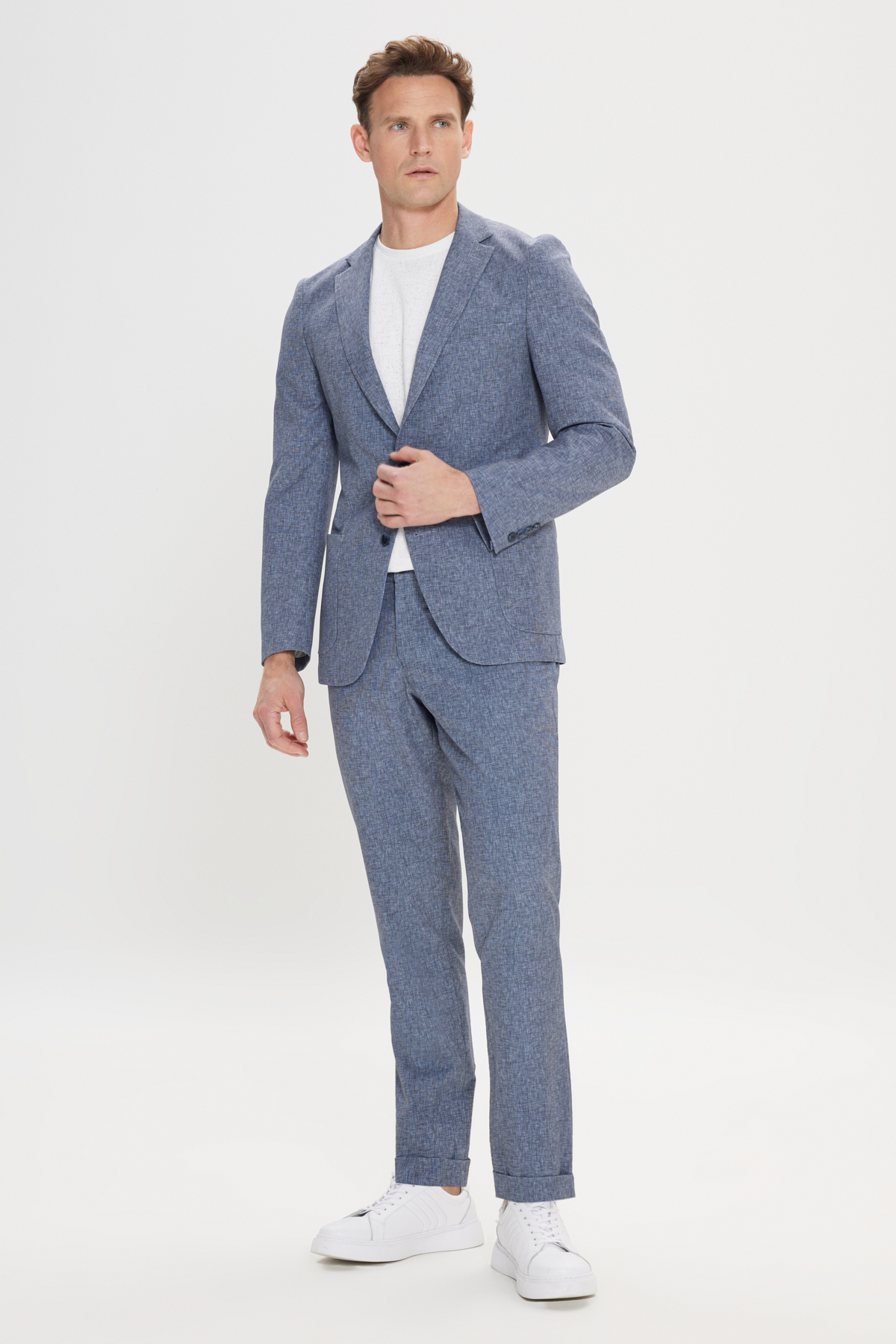 Altınyıldız Classics Erkek Lacivert Slim Fit Mono Yaka Beli Bağlamalı Desenli Takım Elbise görsel 2