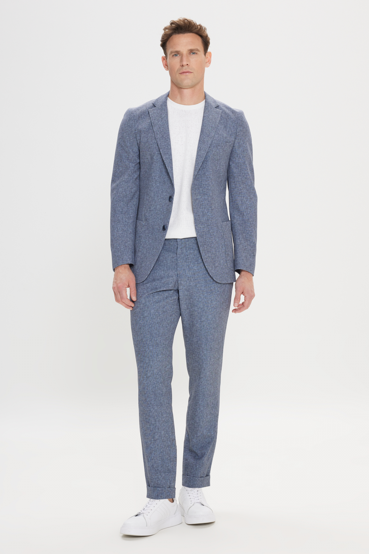 Altınyıldız Classics Erkek Lacivert Slim Fit Mono Yaka Beli Bağlamalı Desenli Takım Elbise görsel 4
