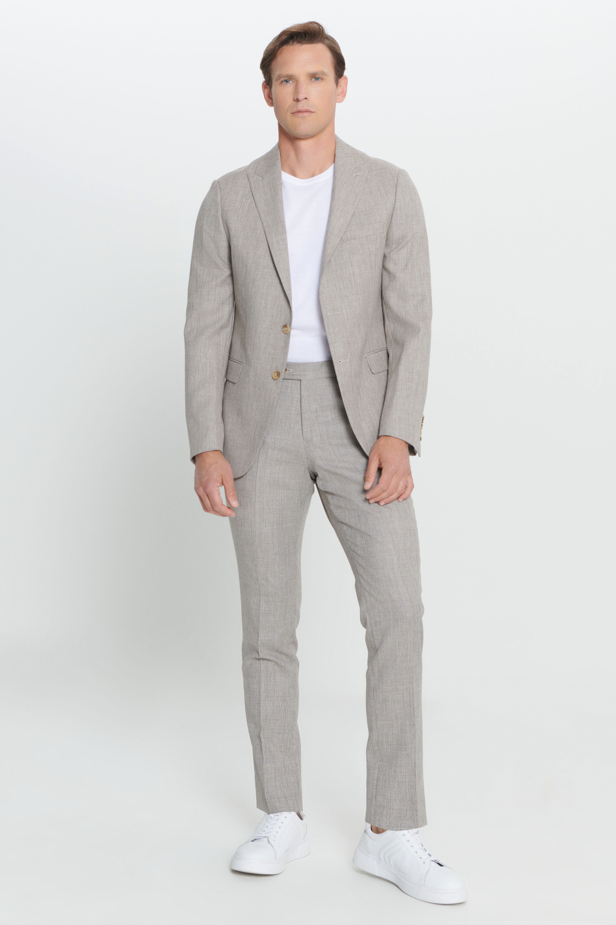 Altınyıldız Classics Erkek Açık Kahve Slim Fit Dar Kesim Kırlangıç Yaka Desenli Takım Elbise görsel 4