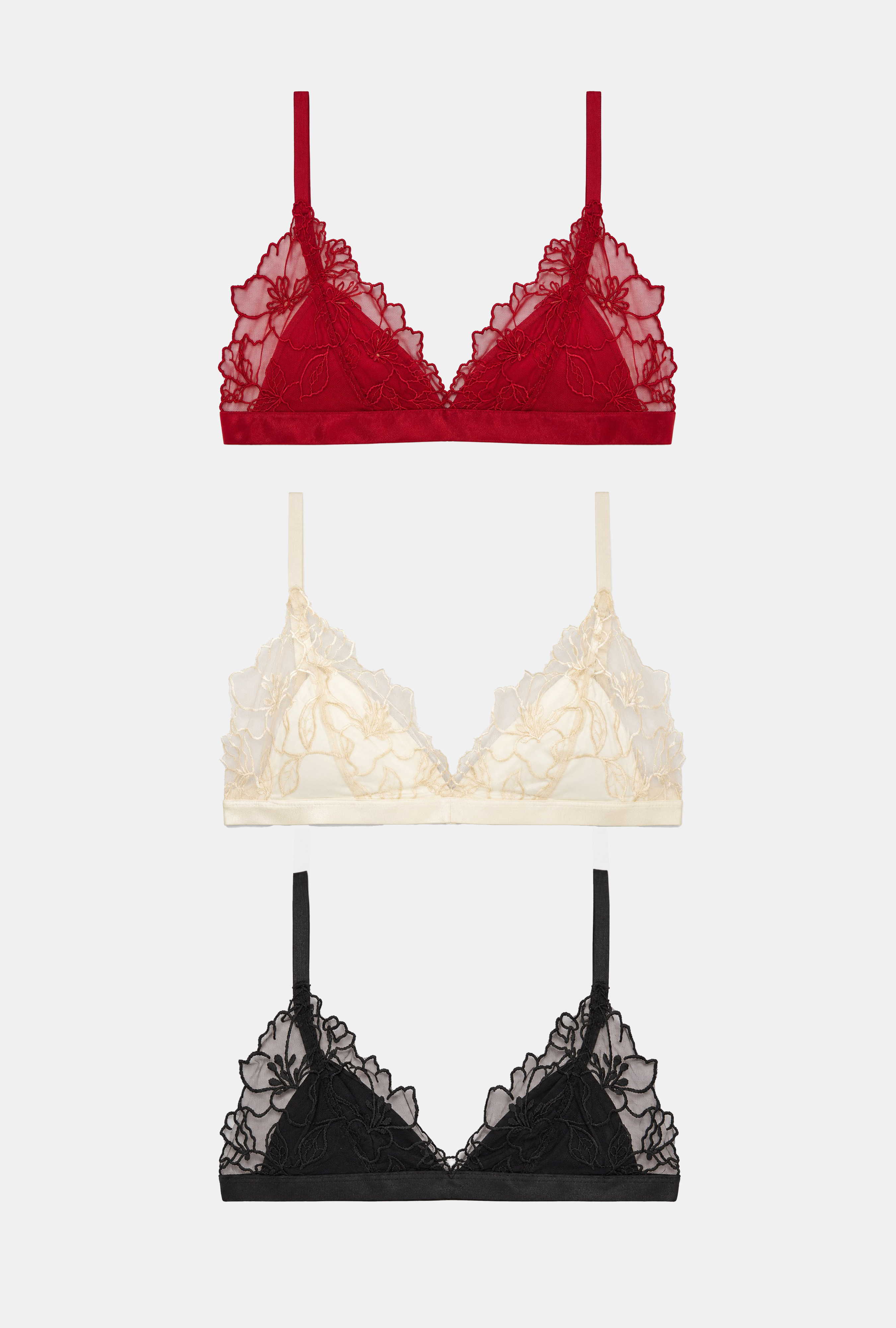 It's Basic Kadın Kırmız Bej Siyah 3'lü Paket Dantelli Bralet Büstiyer