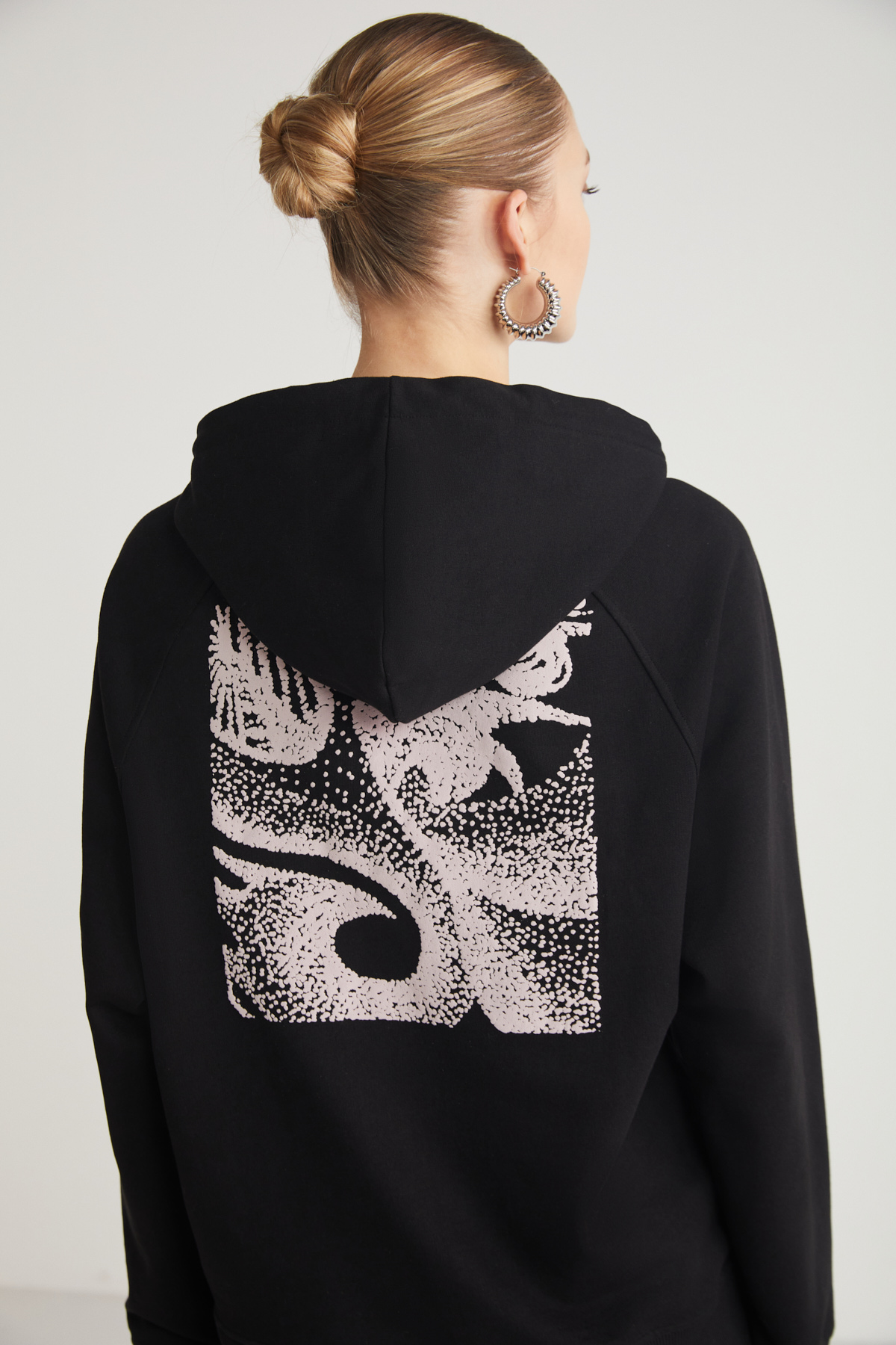 ETHIQUET GLACE Kadın Ön Ve Arka Baskı Detaylı Kapüşonlu Regular Fit Normal Kalıp SİYAH Sweatshirt