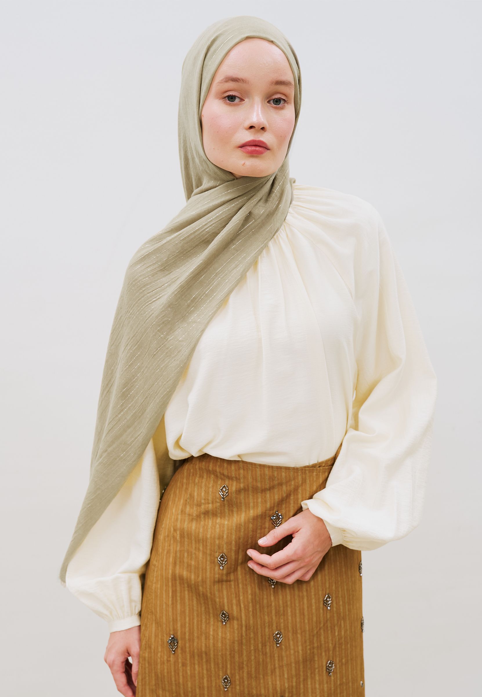 Fresh Scarfs Işıltılı Vual Şal Toprak görsel 3
