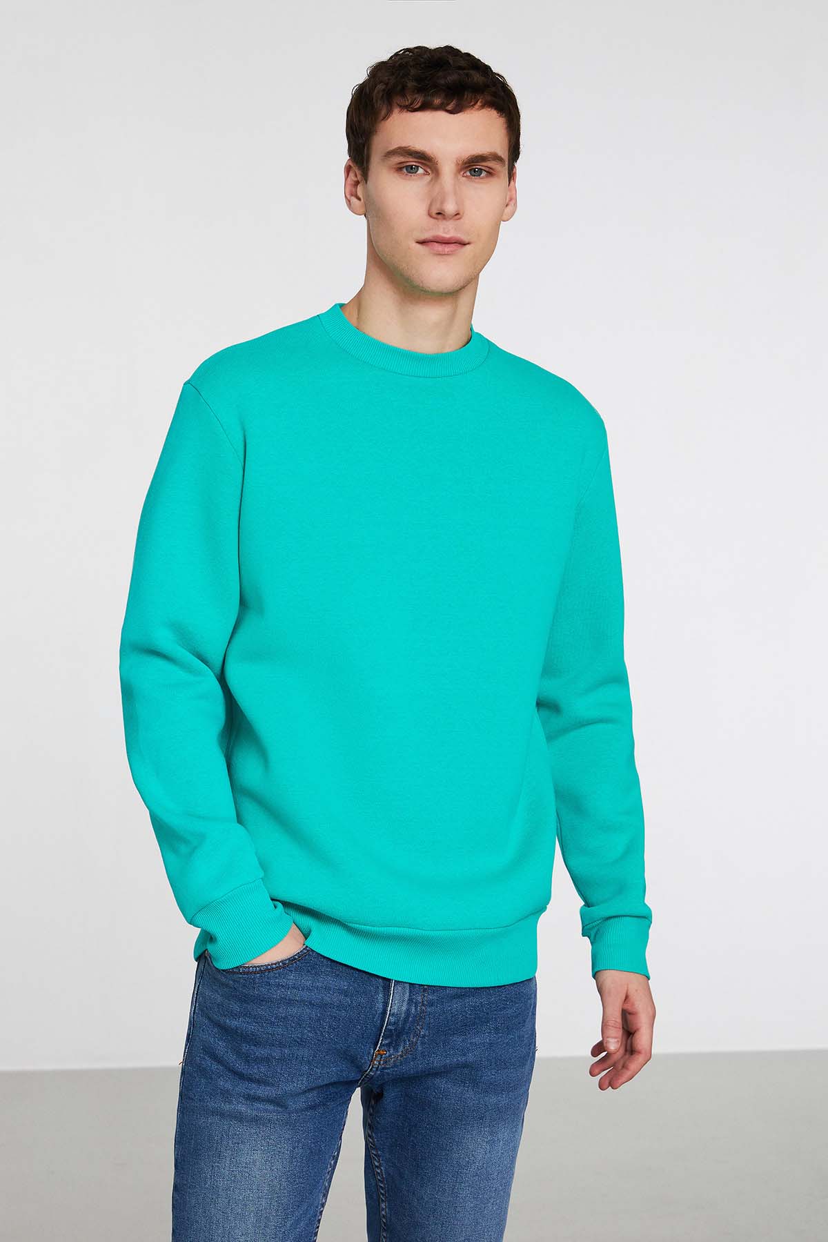 GRIMELANGE Erkek Organik Kumaşlı Yumuşacık Regular Fit Yuvarlak Yakalı YEŞİL Sweatshirt