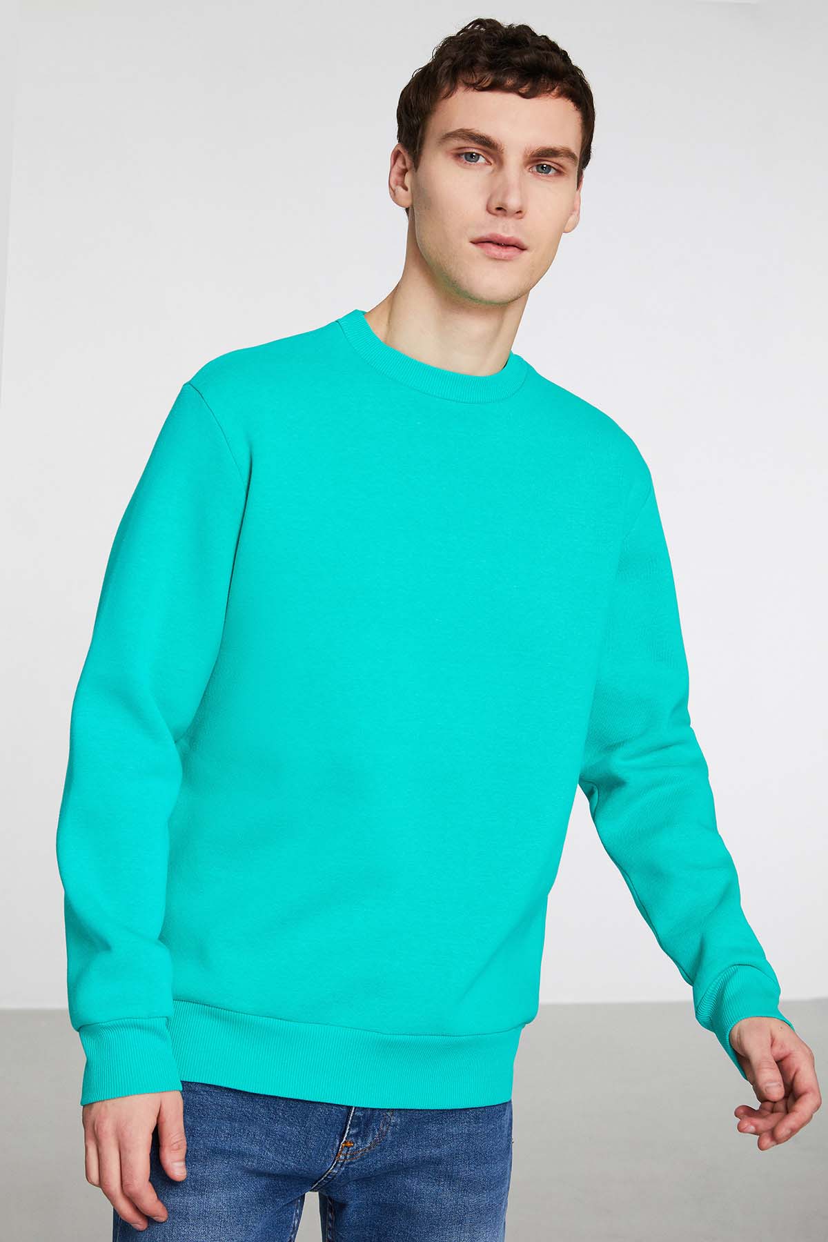 GRIMELANGE Erkek Organik Kumaşlı Yumuşacık Regular Fit Yuvarlak Yakalı YEŞİL Sweatshirt görsel 2