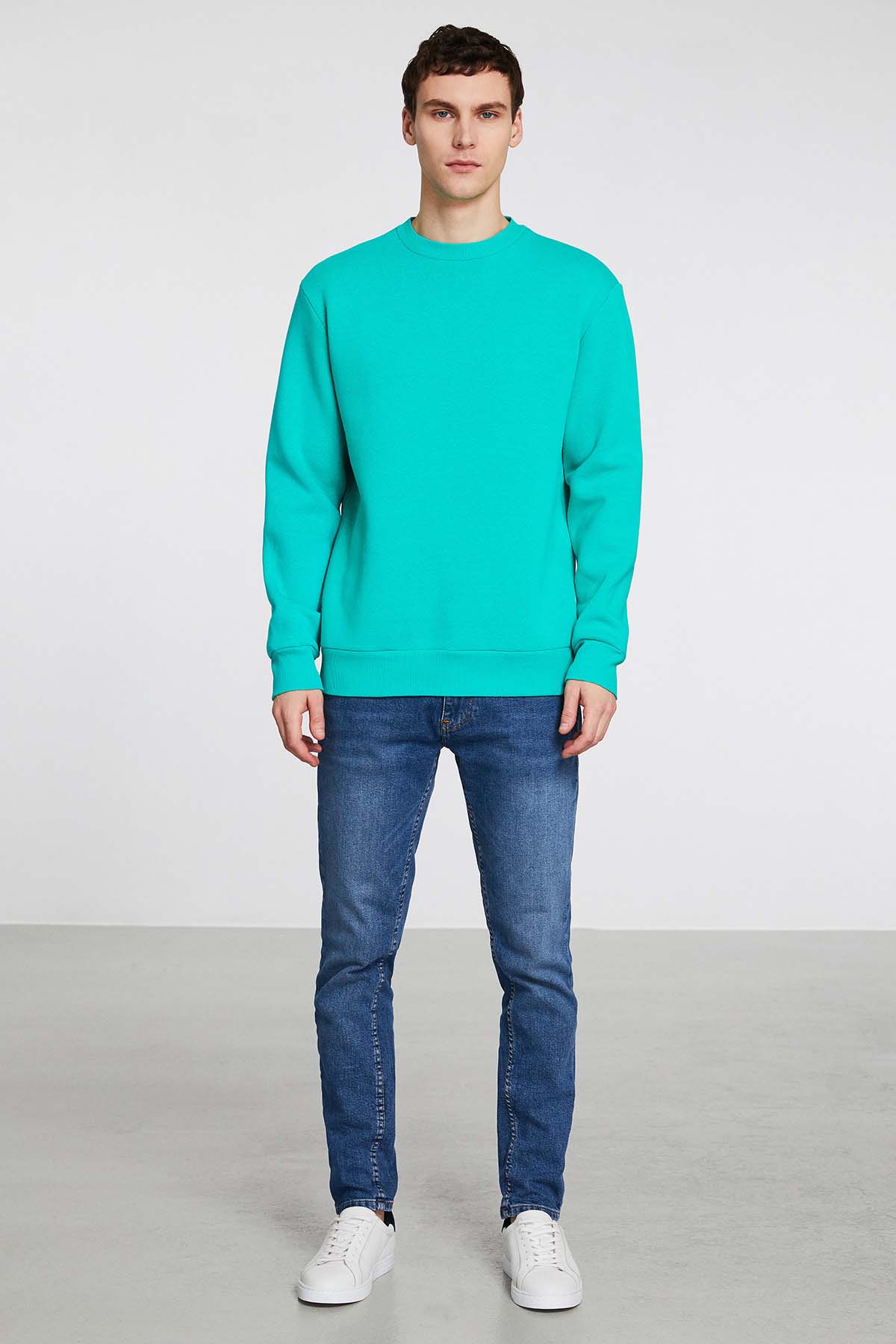 GRIMELANGE Erkek Organik Kumaşlı Yumuşacık Regular Fit Yuvarlak Yakalı YEŞİL Sweatshirt görsel 3