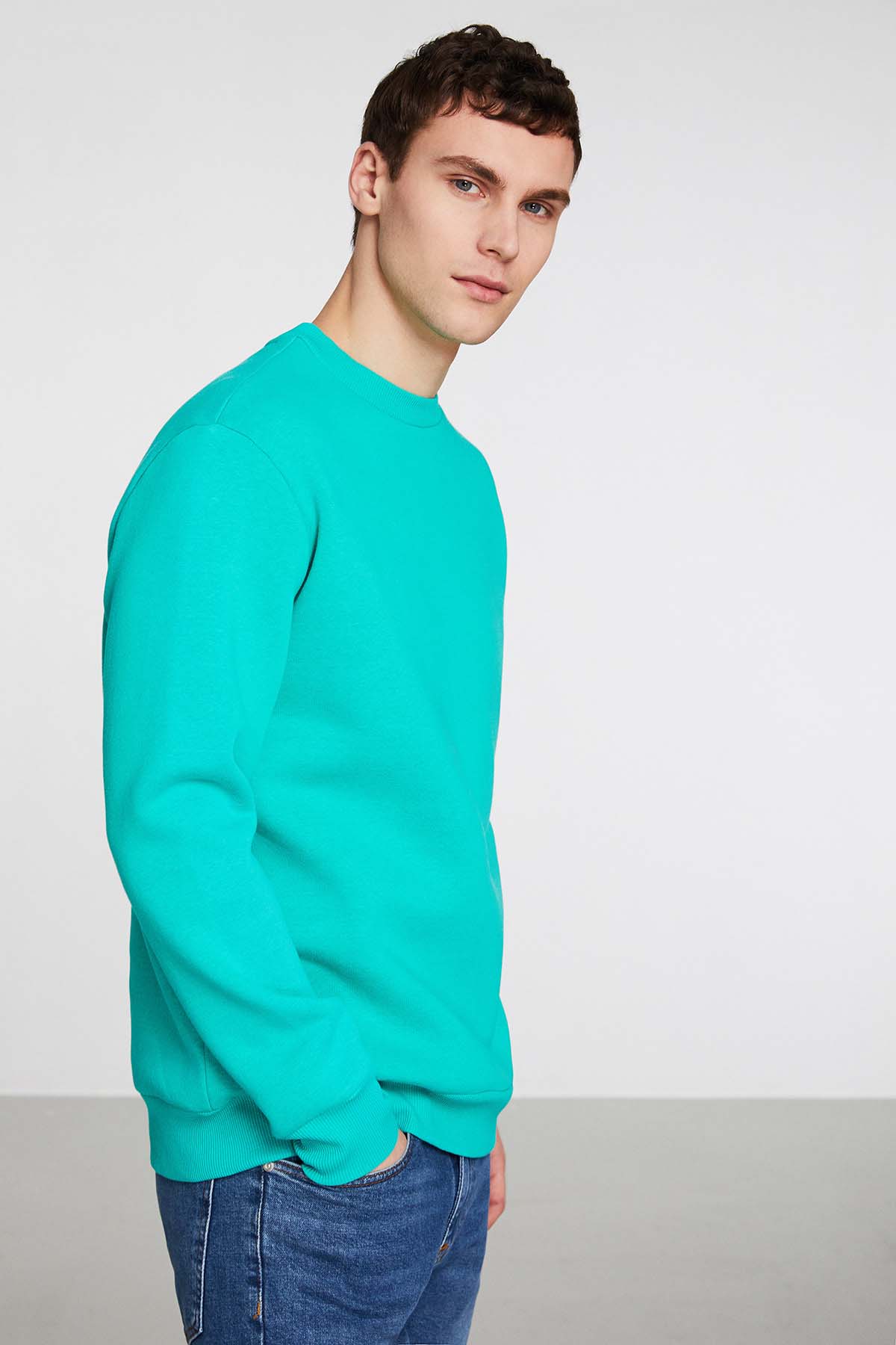 GRIMELANGE Erkek Organik Kumaşlı Yumuşacık Regular Fit Yuvarlak Yakalı YEŞİL Sweatshirt görsel 4