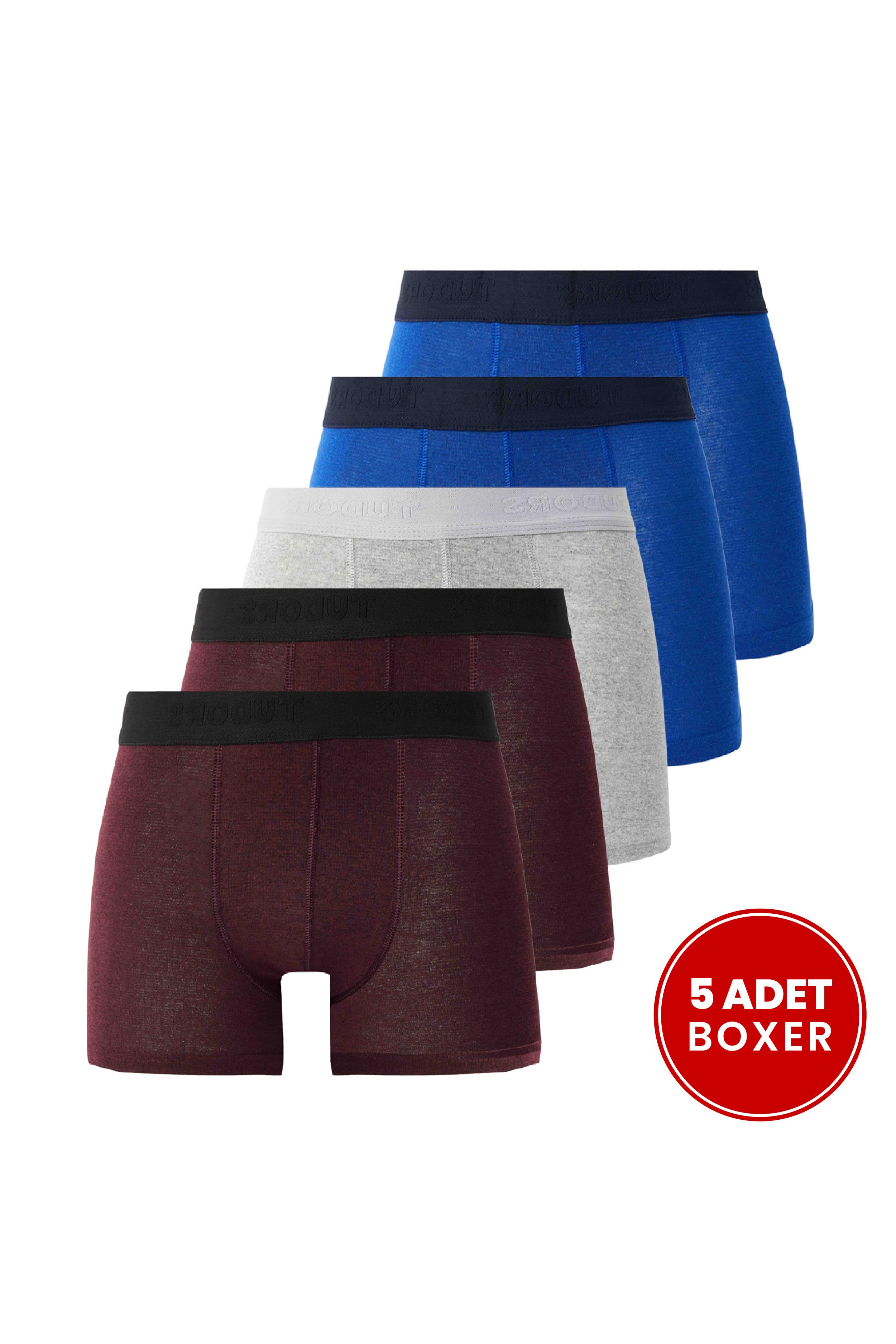 TUDORS Erkek 5'Li Pamuklu Elastanlı Esnek Kumaş Boxer