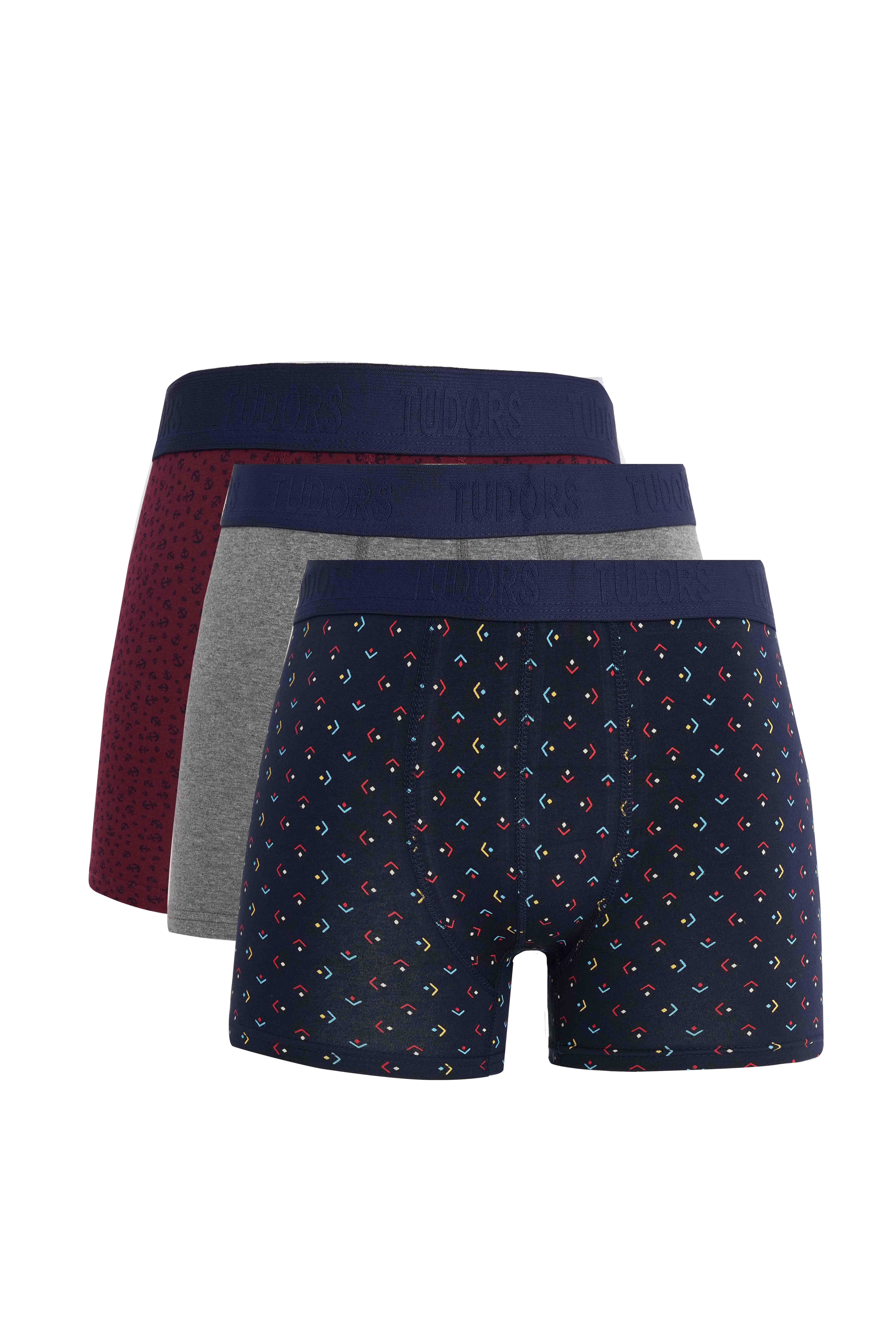 TUDORS Erkek 3'Lü Pamuk Elastanlı Esnek Kumaş Boxer