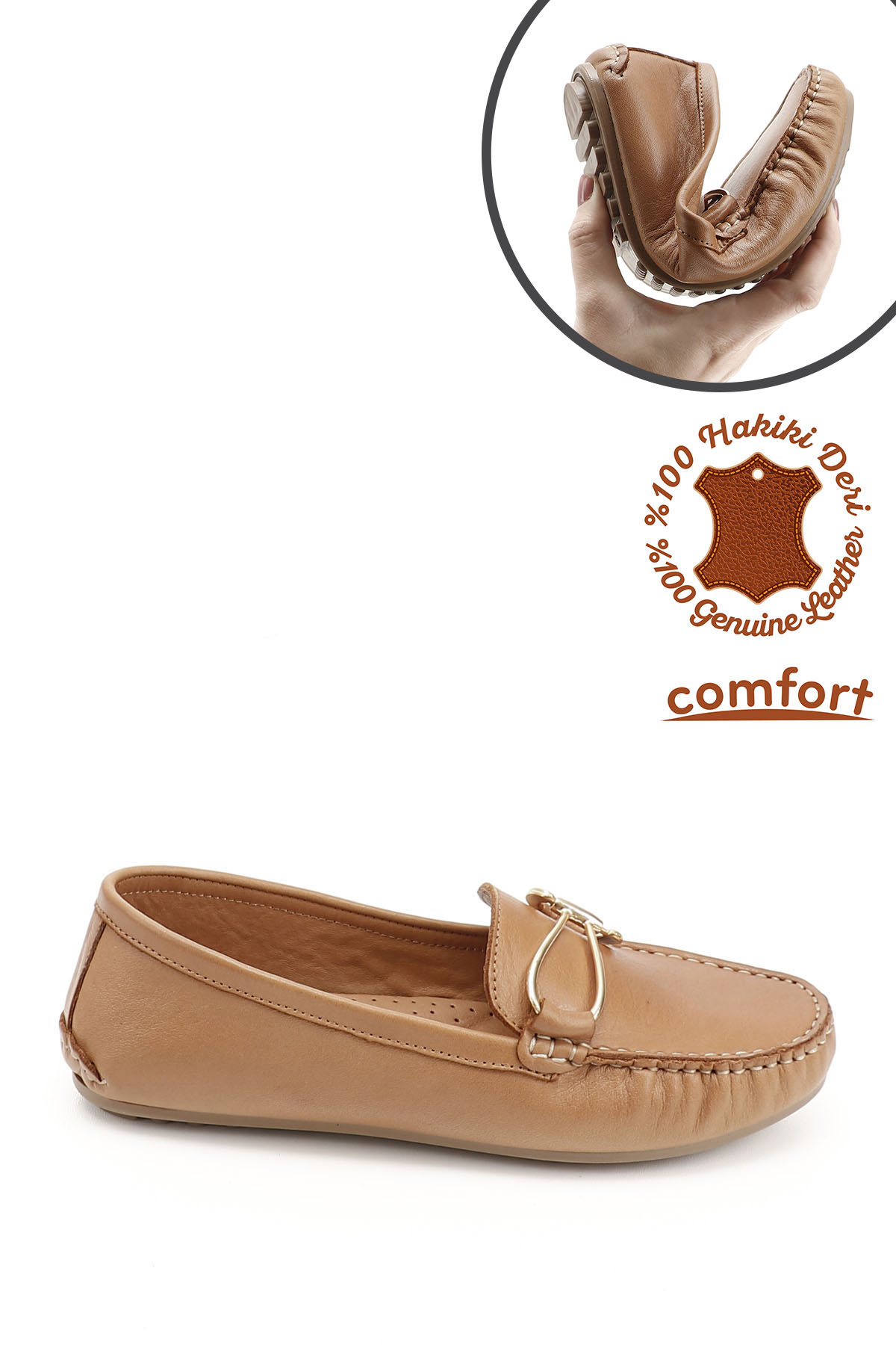 GÖNDERİ(R) Kadın TABA Tokalı Rok Hakiki Deri Comfort Loafer görsel 3