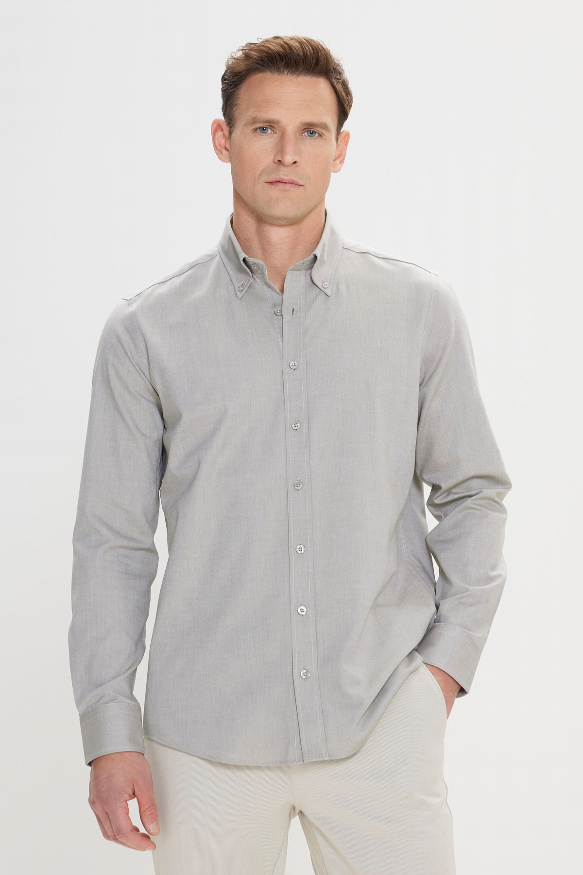 Altınyıldız Classics Erkek Yeşil Slim Fit Dar Kesim Düğmeli Yaka %100 Pamuk Oxford Gömlek
