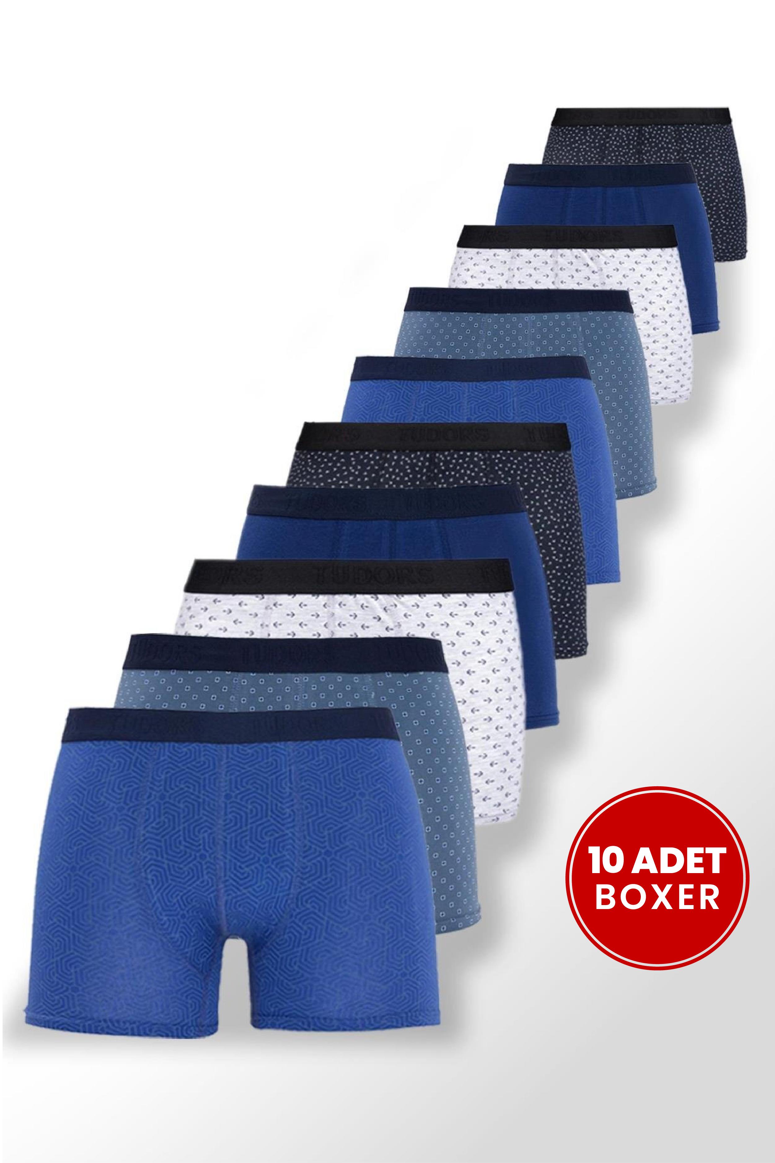 TUDORS Erkek 10'Lu Elastanlı Pamuklu Esnek Kumaş Premium Seri Boxer