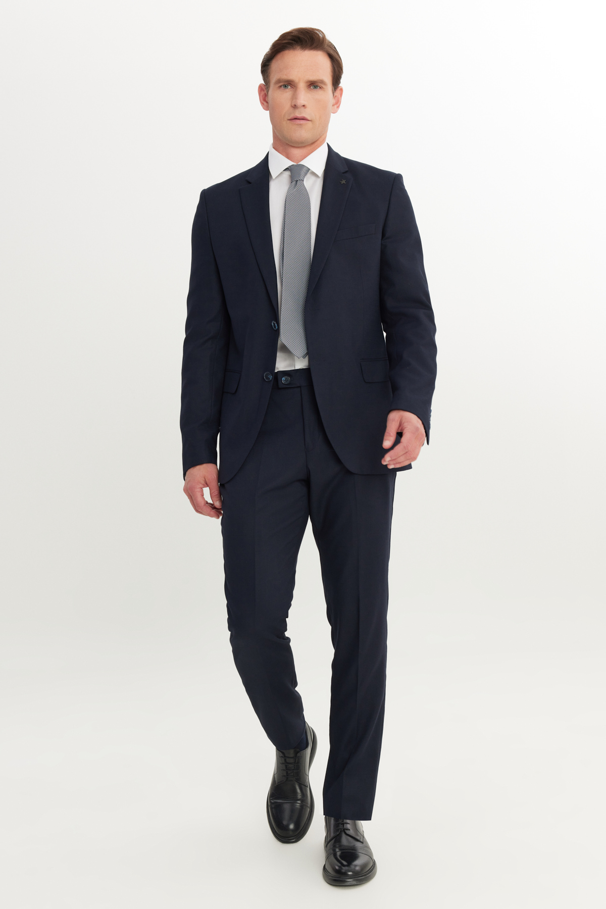 Altınyıldız Classics Erkek Lacivert Slim Fit Dar Kesim Mono Yaka Armürlü Esnek Takım Elbise görsel 4