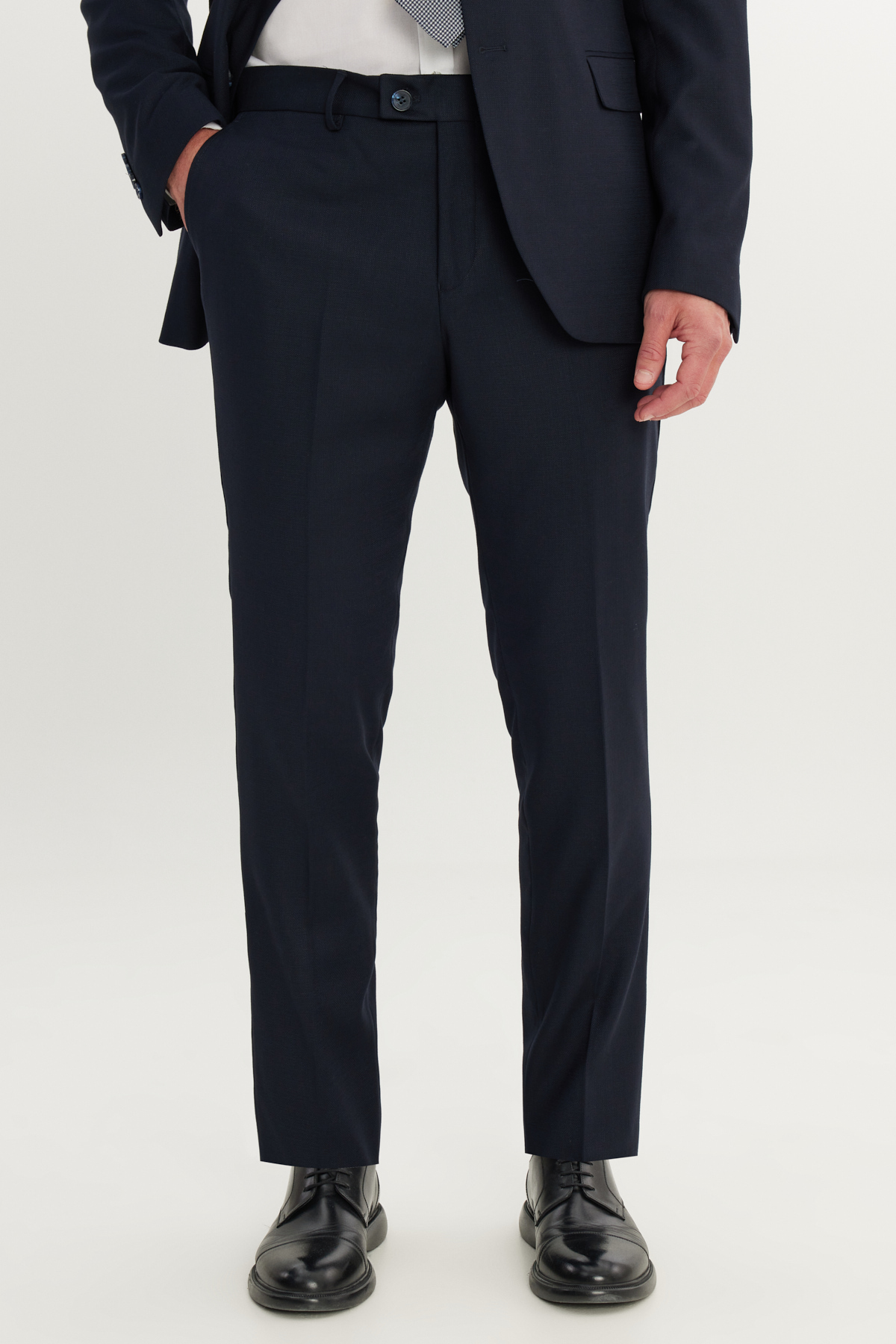 Altınyıldız Classics Erkek Lacivert Slim Fit Dar Kesim Mono Yaka Armürlü Esnek Takım Elbise görsel 6