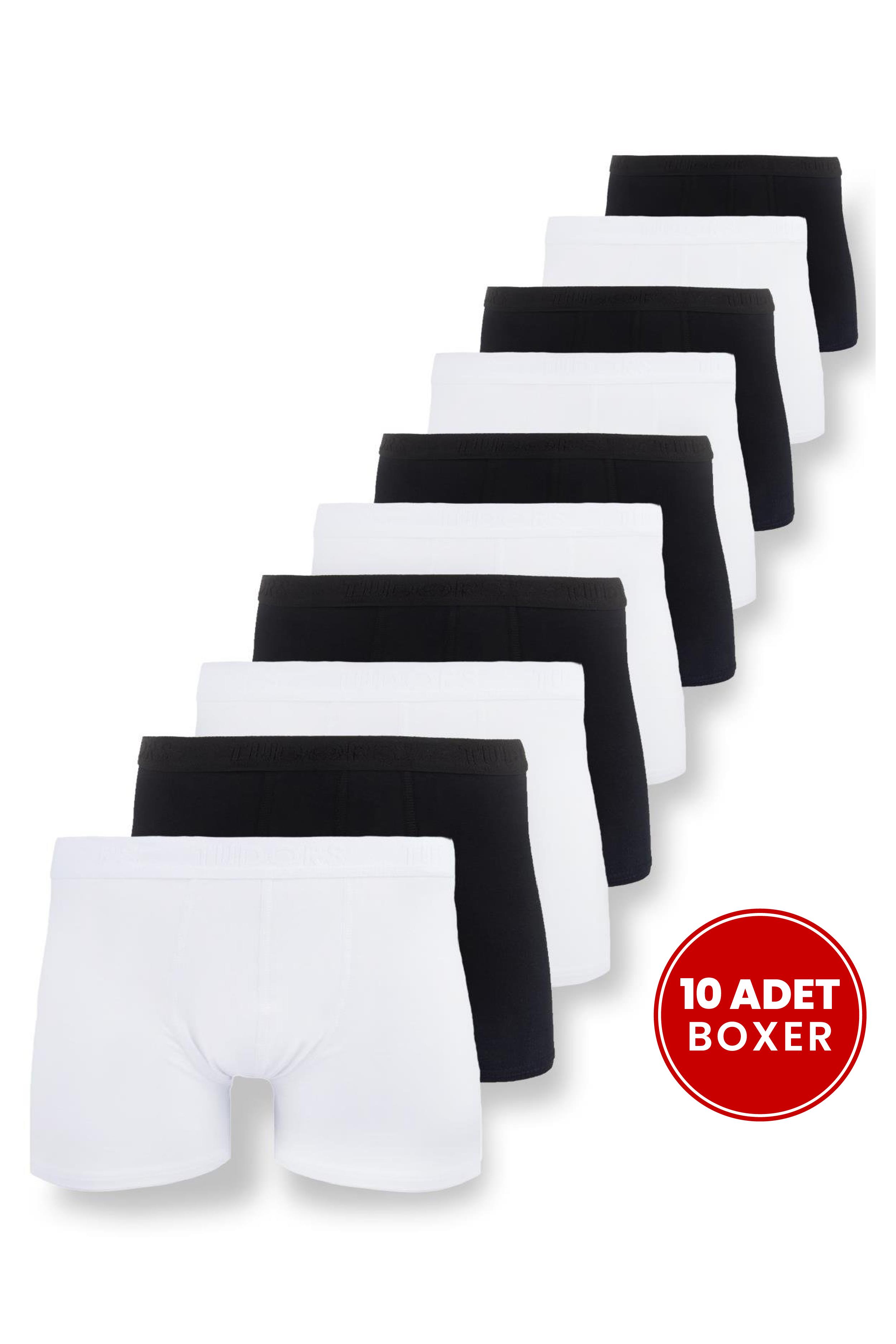 TUDORS Erkek 10'Lu Elastanlı Pamuklu Esnek Kumaş Premium Seri Boxer