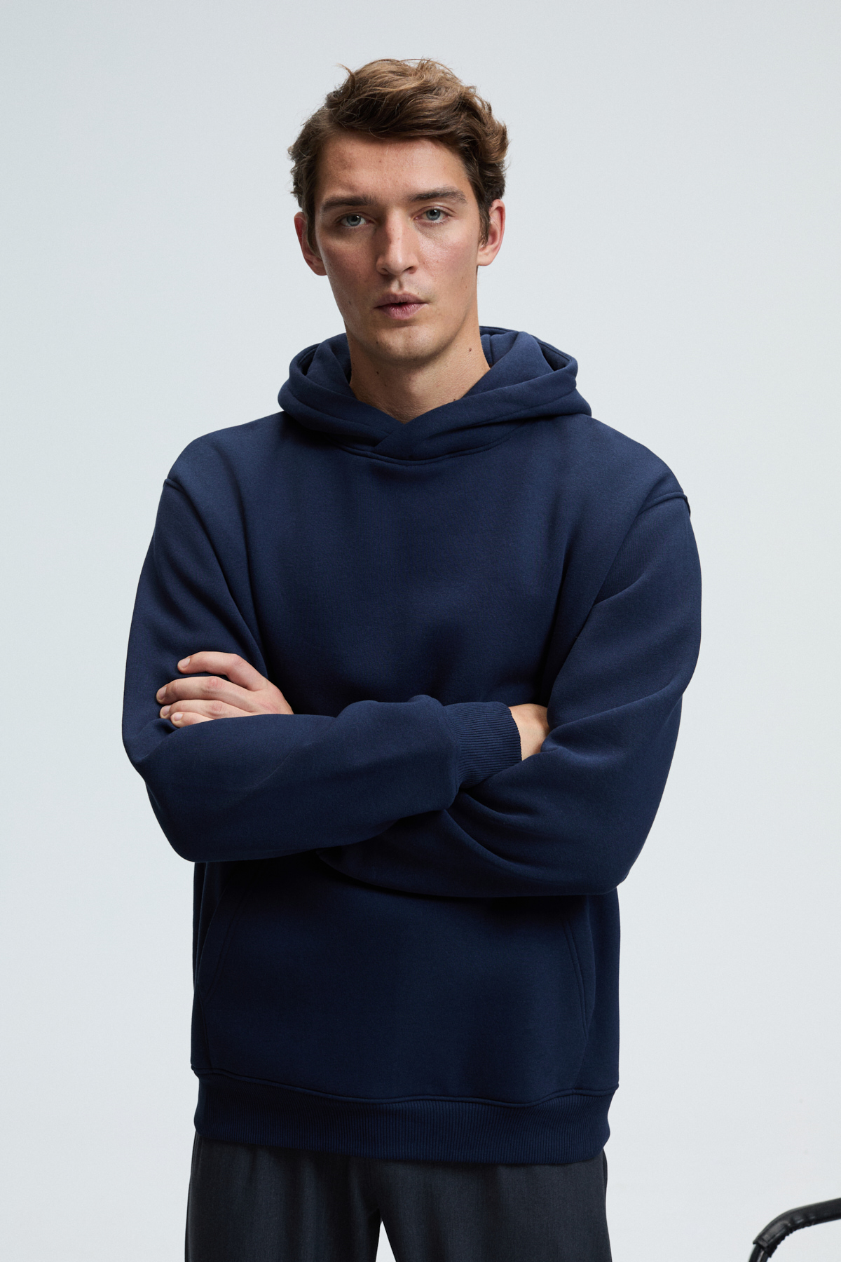 GRIMELANGE Erkek Yumuşak Kumaşlı 3 İplik Oversize Kapüşonlu Kanguru Cepli LACİVERT Sweatshirt görsel 3