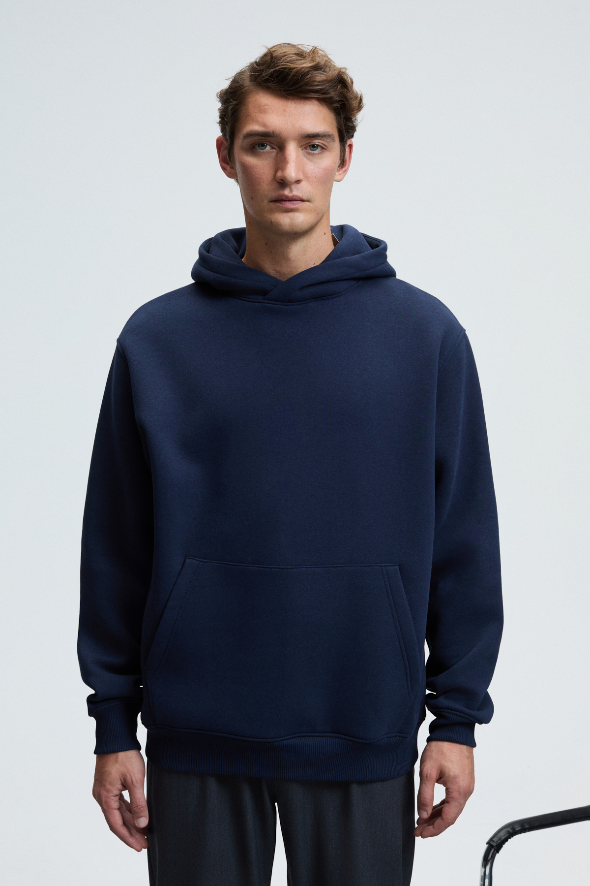 GRIMELANGE Erkek Yumuşak Kumaşlı 3 İplik Oversize Kapüşonlu Kanguru Cepli LACİVERT Sweatshirt görsel 4