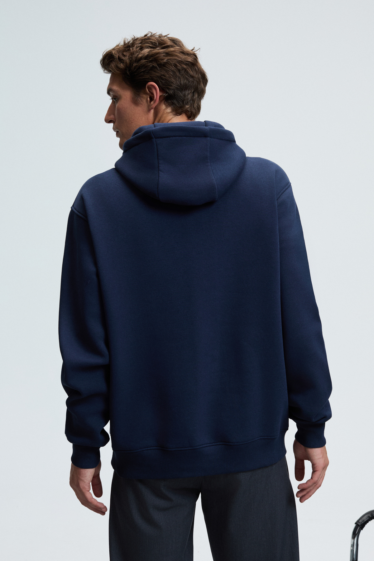 GRIMELANGE Erkek Yumuşak Kumaşlı 3 İplik Oversize Kapüşonlu Kanguru Cepli LACİVERT Sweatshirt görsel 7