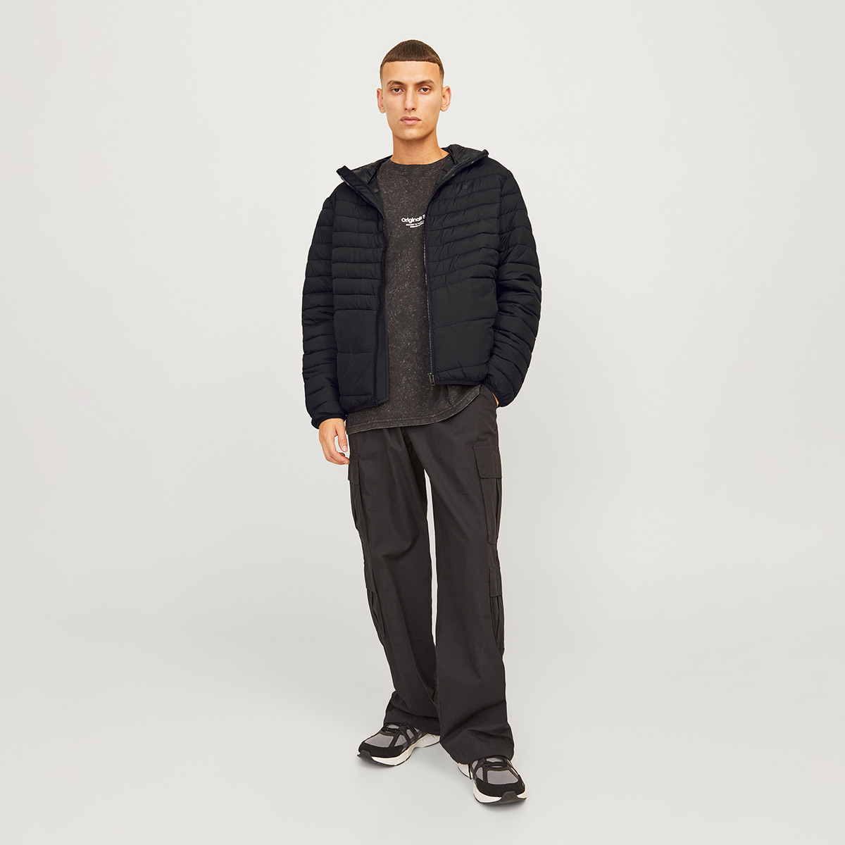Jack & Jones State Parçaable Puffer Hood Erkek Siyah Kapüşonlu Şişme Mont görsel 2
