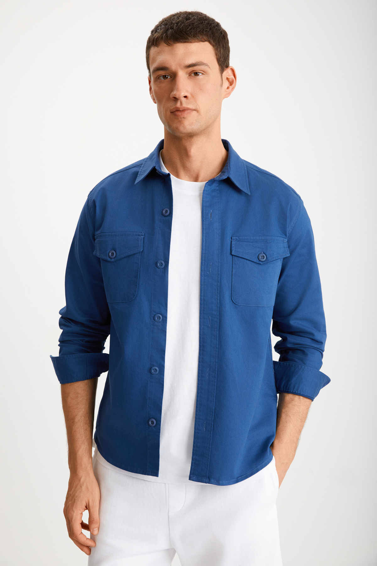 GRIMELANGE Erkek Kalın Dokuma Kanvas Kumaşlı Gömlek Tipi MAVİ Ceket