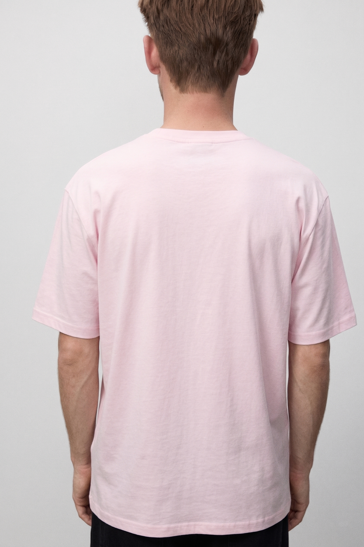 GRIMELANGE JETT Erkek Oversize Fit %100 organik Pamuk Kalın Dokulu Bisiklet Yakalı AÇIK PEMBE T-Shirt görsel 3