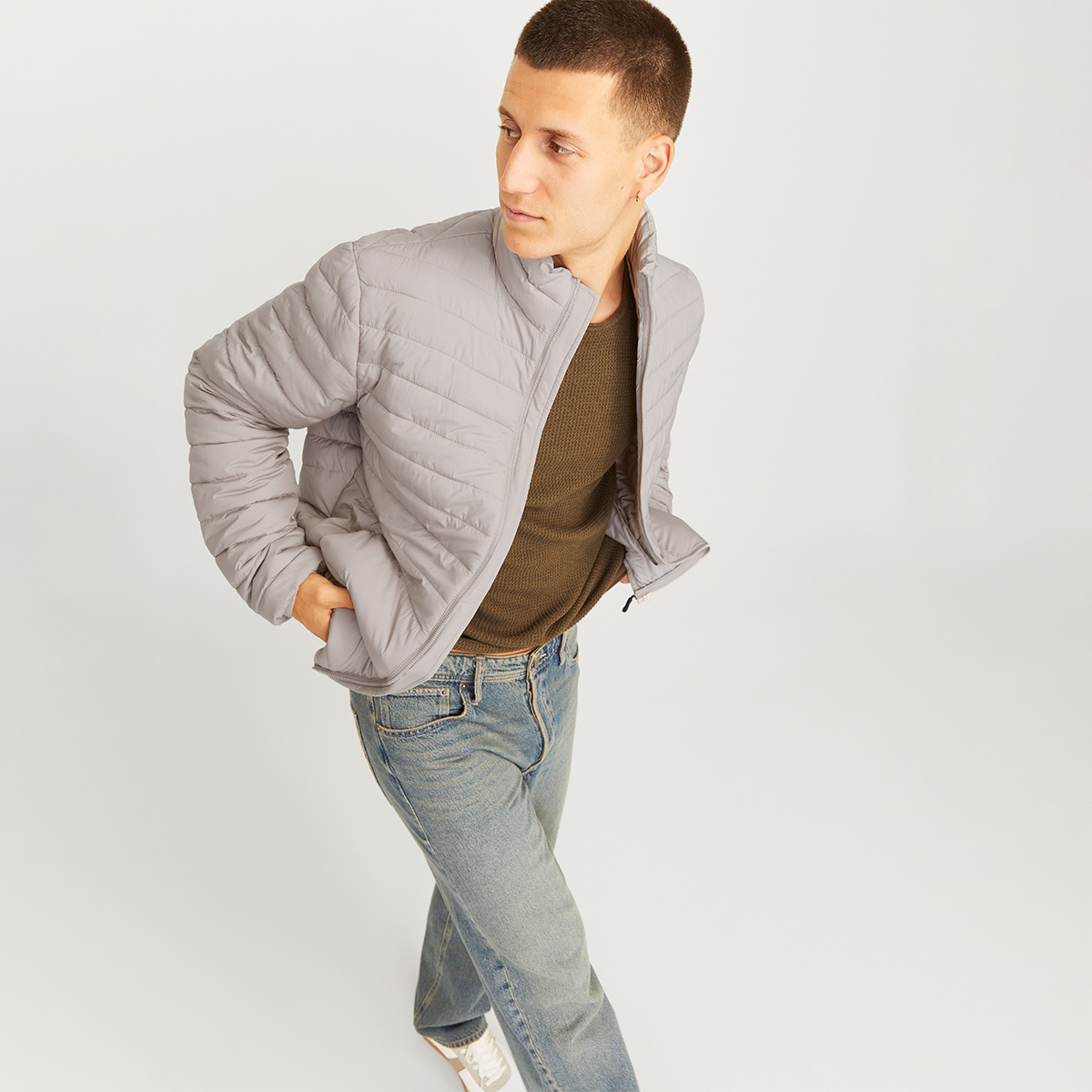 Jack & Jones State Parçaable Puffer Colar Erkek Bej Dik Yaka Şişme Mont görsel 4