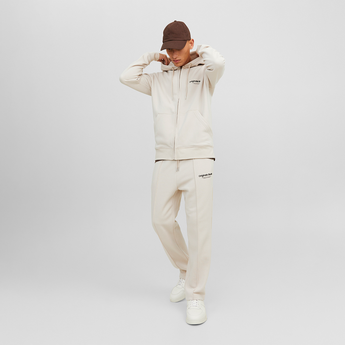 Jack & Jones Vesterbro Bej Kapüşonlu Erkek Fermuarlı Sweatshirt Hırka görsel 2