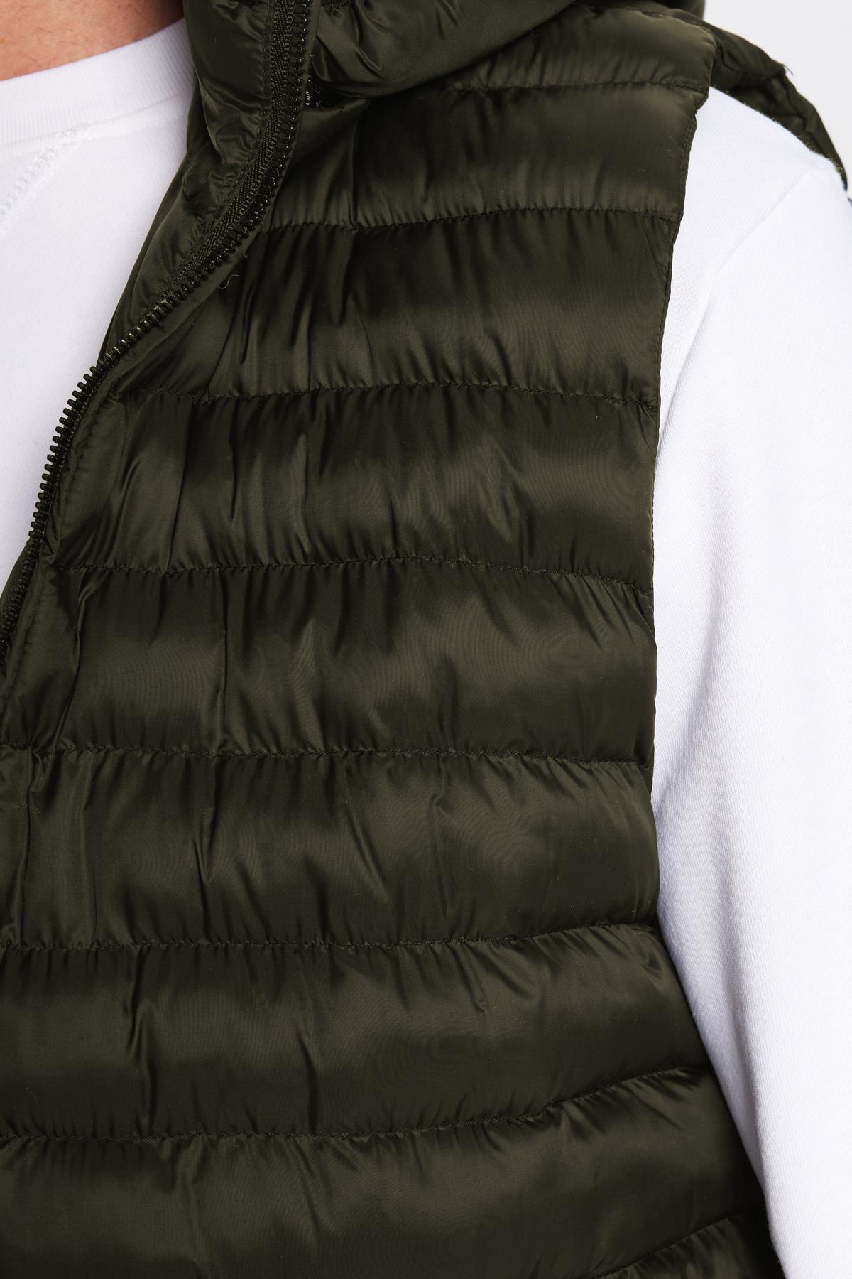 TUDORS Erkek Slim Fit Dar Kesim Astarlı Rüzgar Geçirmez Cepli Çıkarılabilir Kapüşonlu Şişme Yelek görsel 3