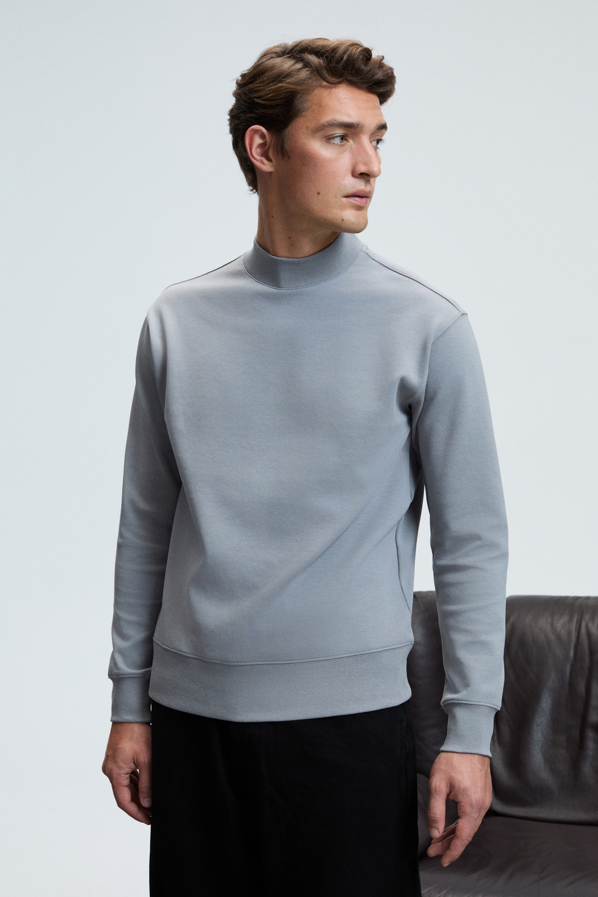 GRIMELANGE Erkek Yarım Balıkçı Basic GRİ Sweatshirt görsel 4