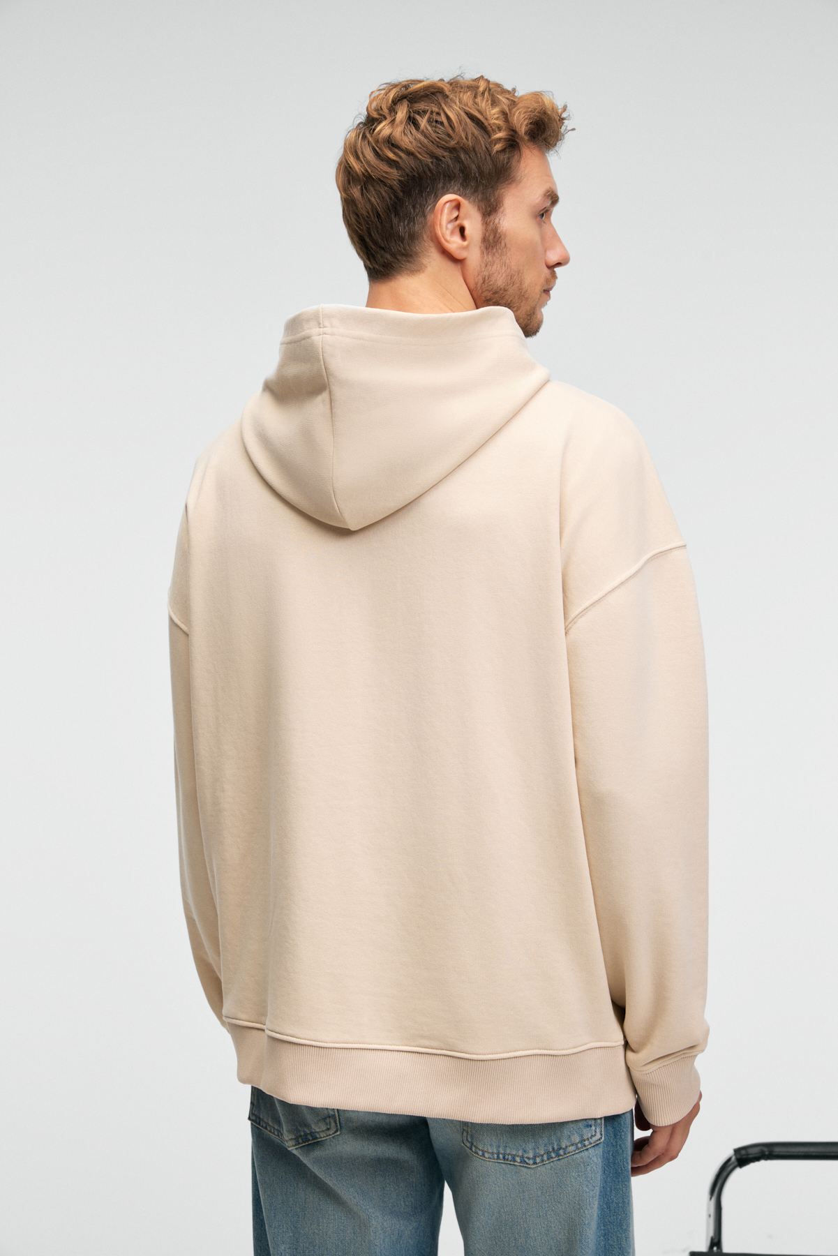 GRIMELANGE Erkek %100 Pamuk Kapüşonlu Çıtçıtlı Baskılı Cebi Süs Etiketli KREM Sweatshirt görsel 7