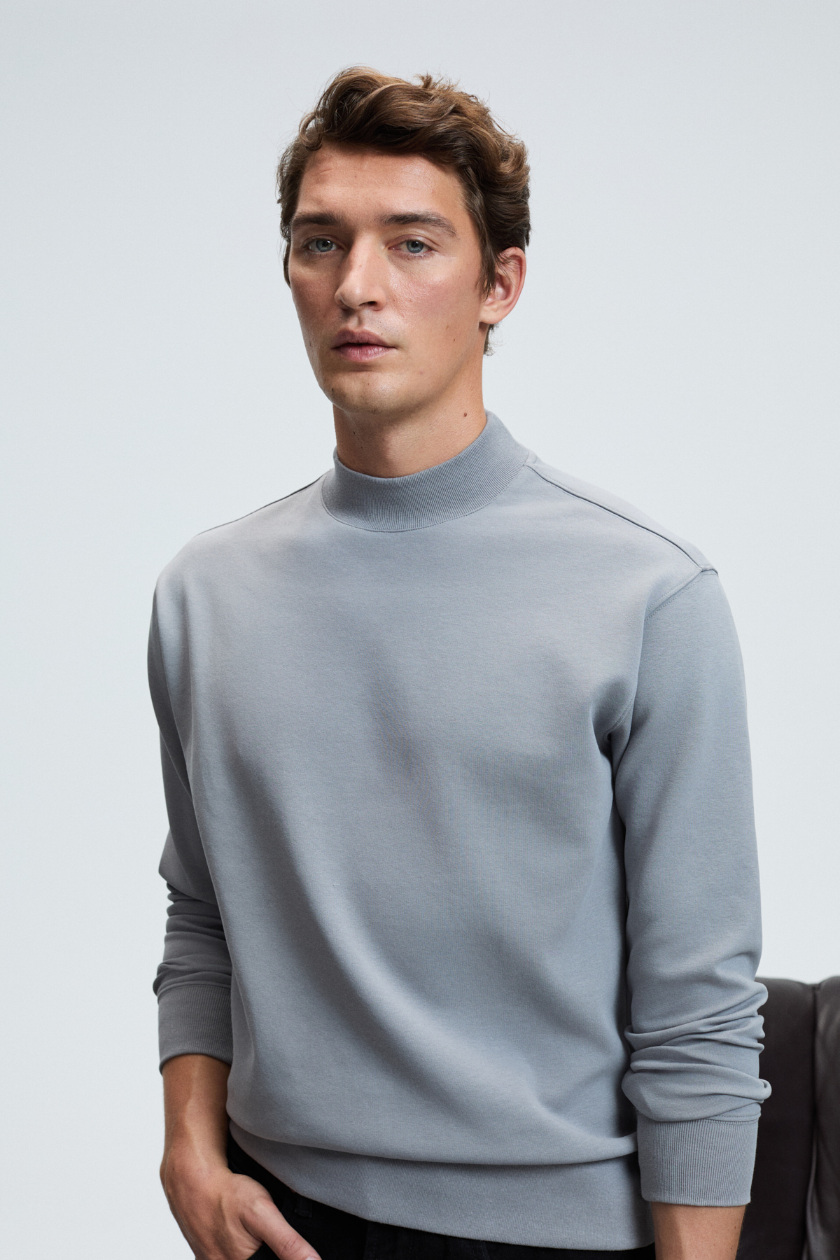 GRIMELANGE Erkek Yarım Balıkçı Basic GRİ Sweatshirt görsel 6