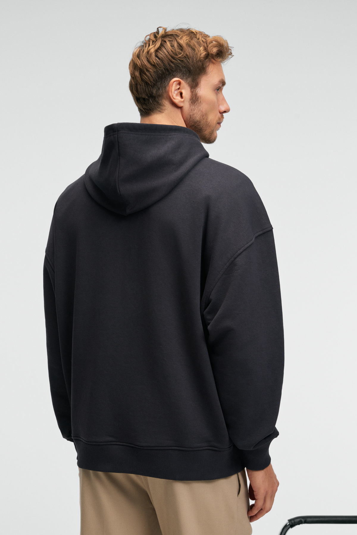GRIMELANGE Erkek %100 Pamuk Kapüşonlu Çıtçıtlı Baskılı Cebi Süs Etiketli ANTRASİT Sweatshirt görsel 7