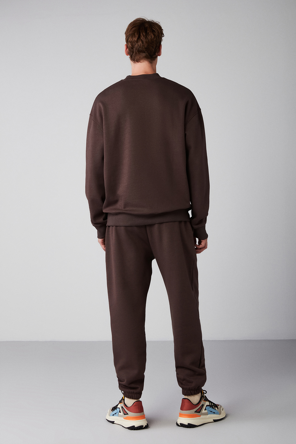 GRIMELANGE Raırok Erkek İçi Polarlı Comfort Bej Oversize Nakışlı KAHVERENGİ Sweatshirt görsel 3