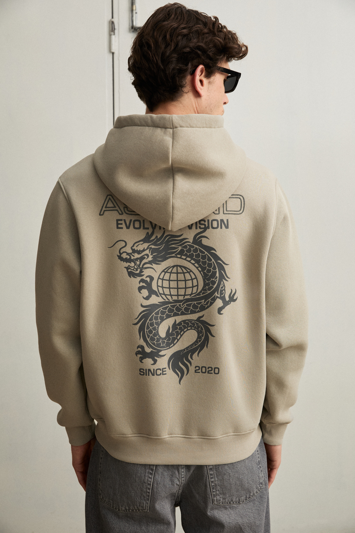 GRIMELANGE Erkek Organik Pamuklu İçi Polarlı Kangru Cepli Bakılı Rwgular TAŞ Sweatshirt görsel 4