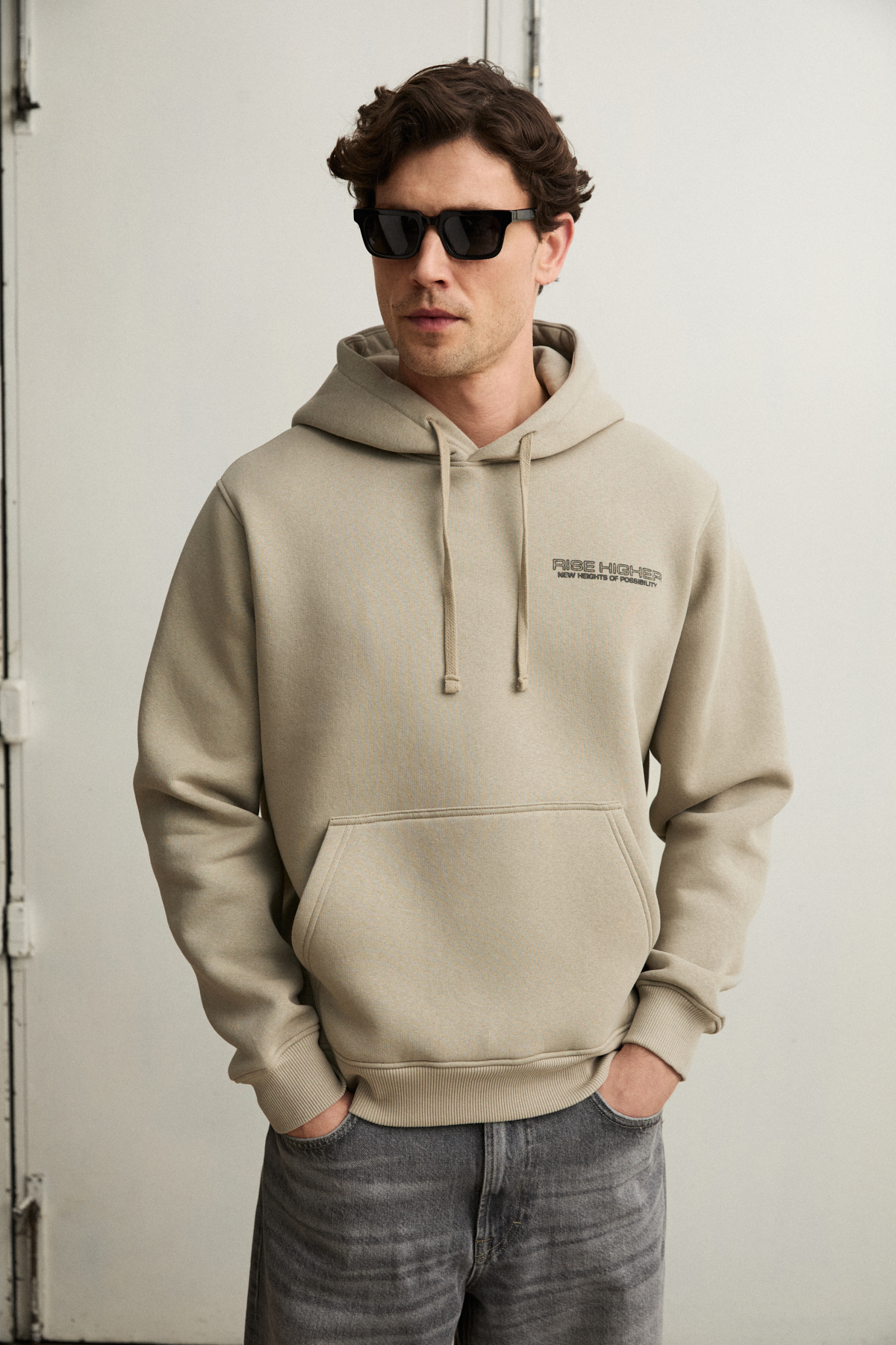 GRIMELANGE Erkek Organik Pamuklu İçi Polarlı Kangru Cepli Bakılı Rwgular TAŞ Sweatshirt görsel 5