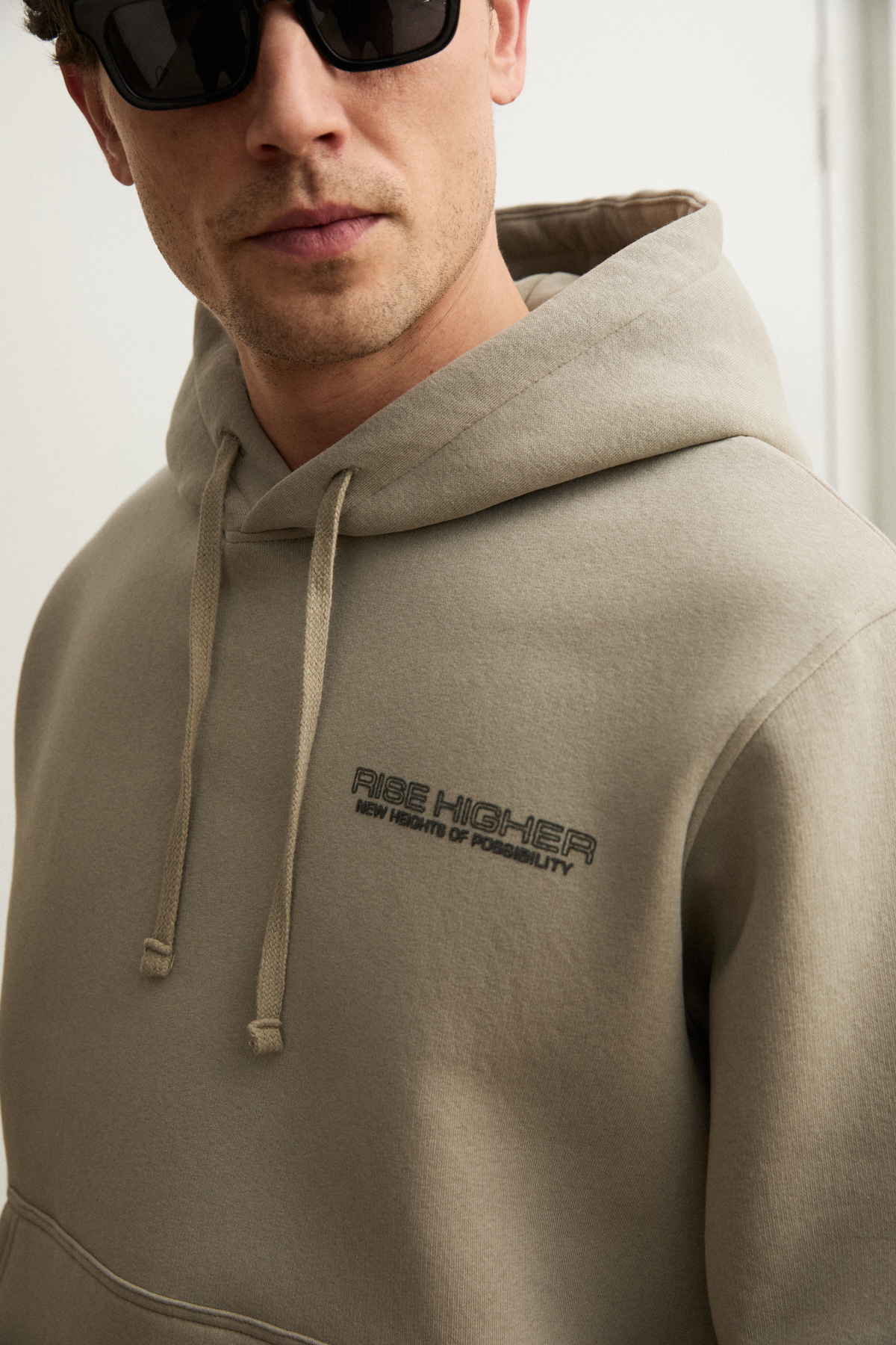GRIMELANGE Erkek Organik Pamuklu İçi Polarlı Kangru Cepli Bakılı Rwgular TAŞ Sweatshirt görsel 7