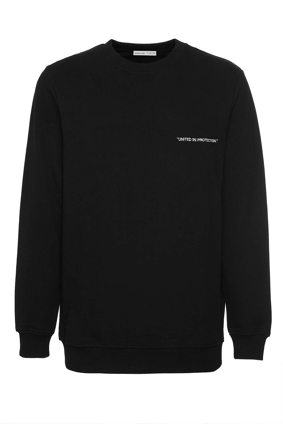 GRIMELANGE Raırok Erkek İçi Polarlı Comfort Bej Oversize Nakışlı SİYAH Sweatshirt görsel 4