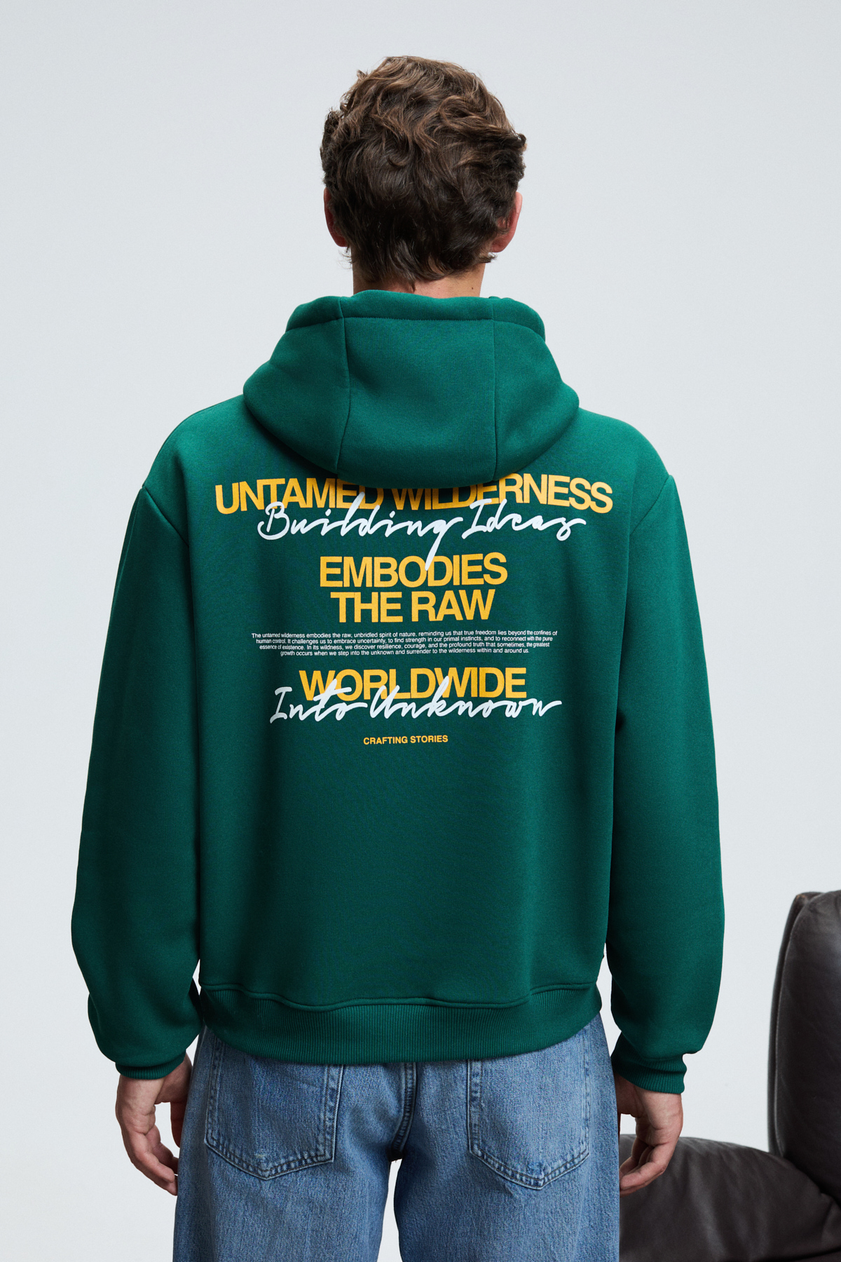 GRIMELANGE Erkek Kapüşonlu Kanguru Cepli Önü Ve Sırtı Baskılı Regular Fit YEŞİL Sweatshirt görsel 4