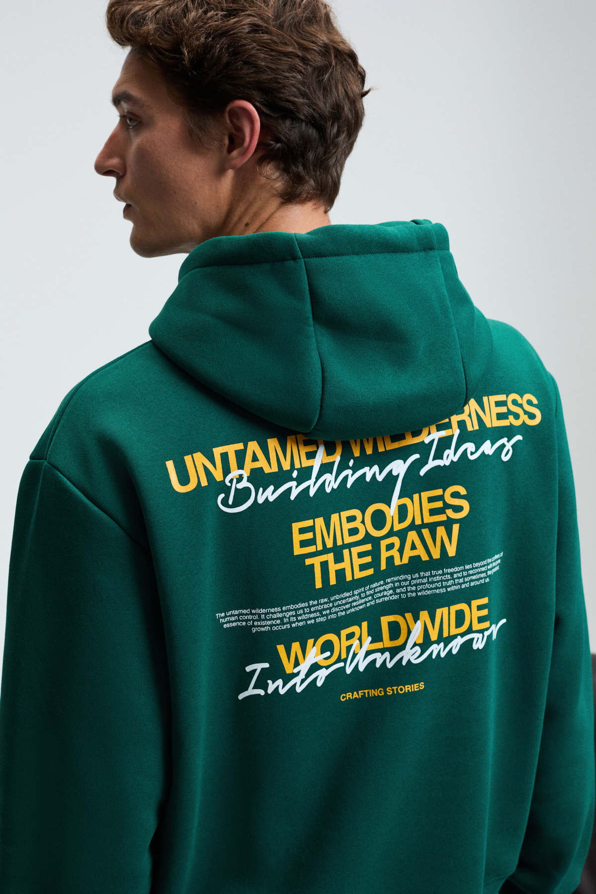 GRIMELANGE Erkek Kapüşonlu Kanguru Cepli Önü Ve Sırtı Baskılı Regular Fit YEŞİL Sweatshirt görsel 5