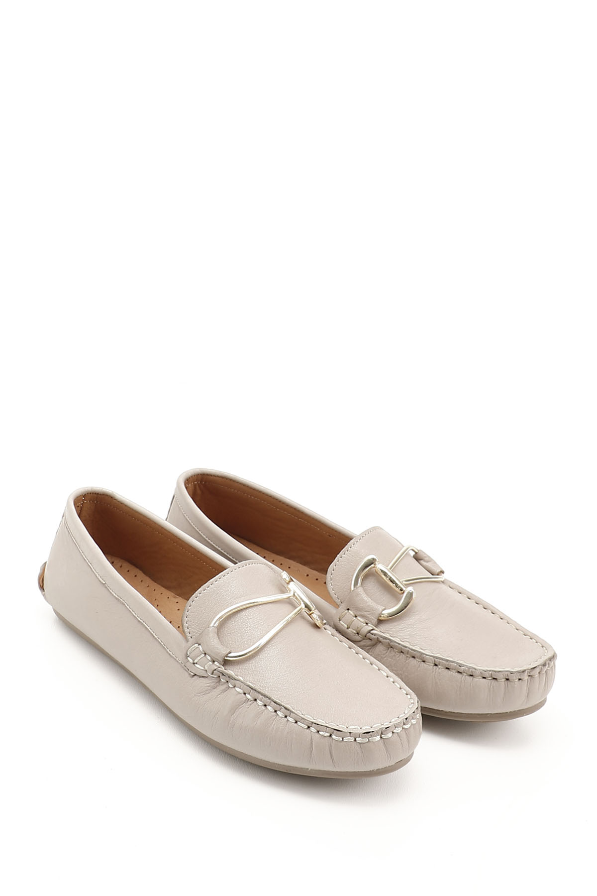 GÖNDERİ(R) Kadın BEJ-CAMEL Tokalı Rok Hakiki Deri Comfort Loafer