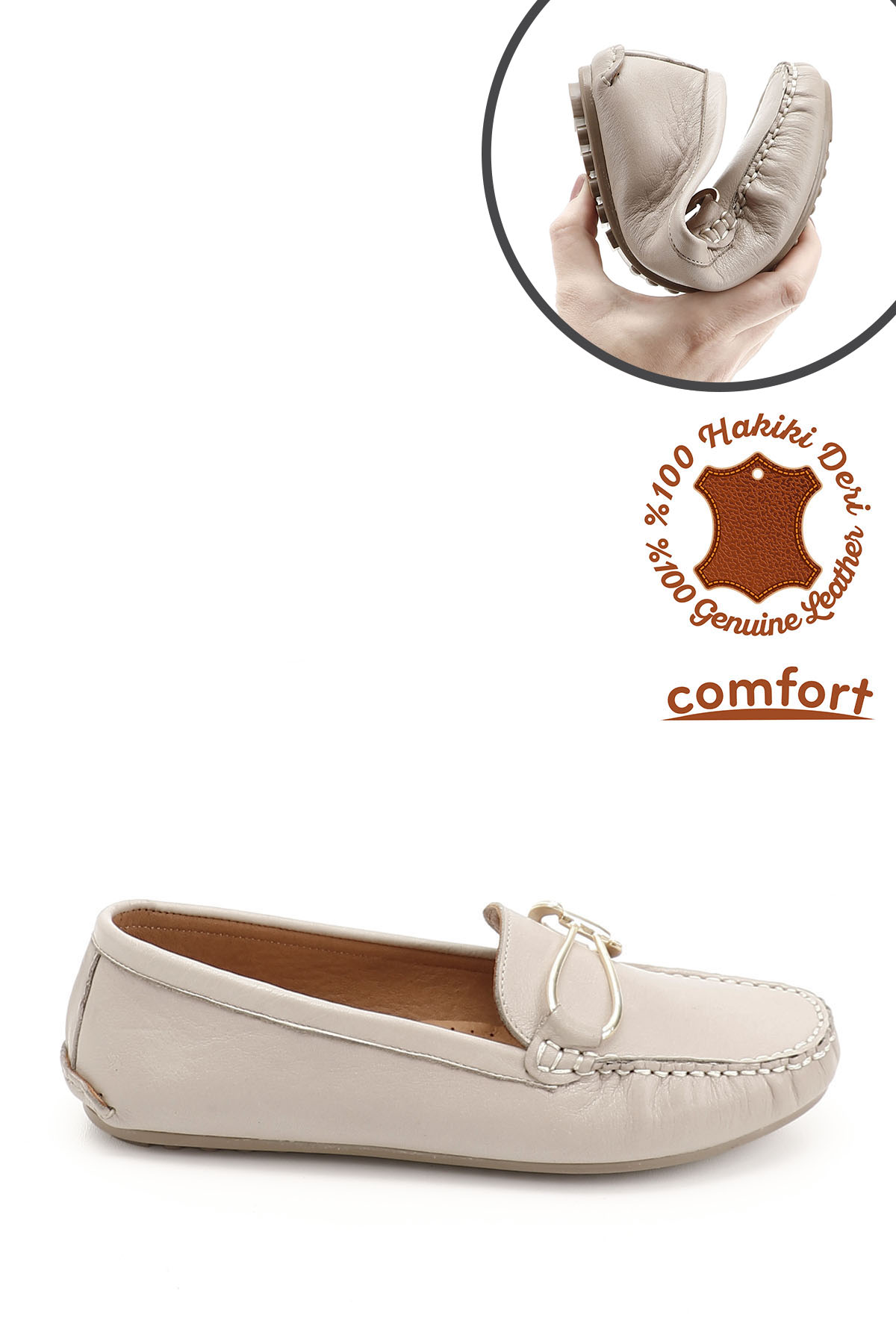 GÖNDERİ(R) Kadın BEJ-CAMEL Tokalı Rok Hakiki Deri Comfort Loafer görsel 3