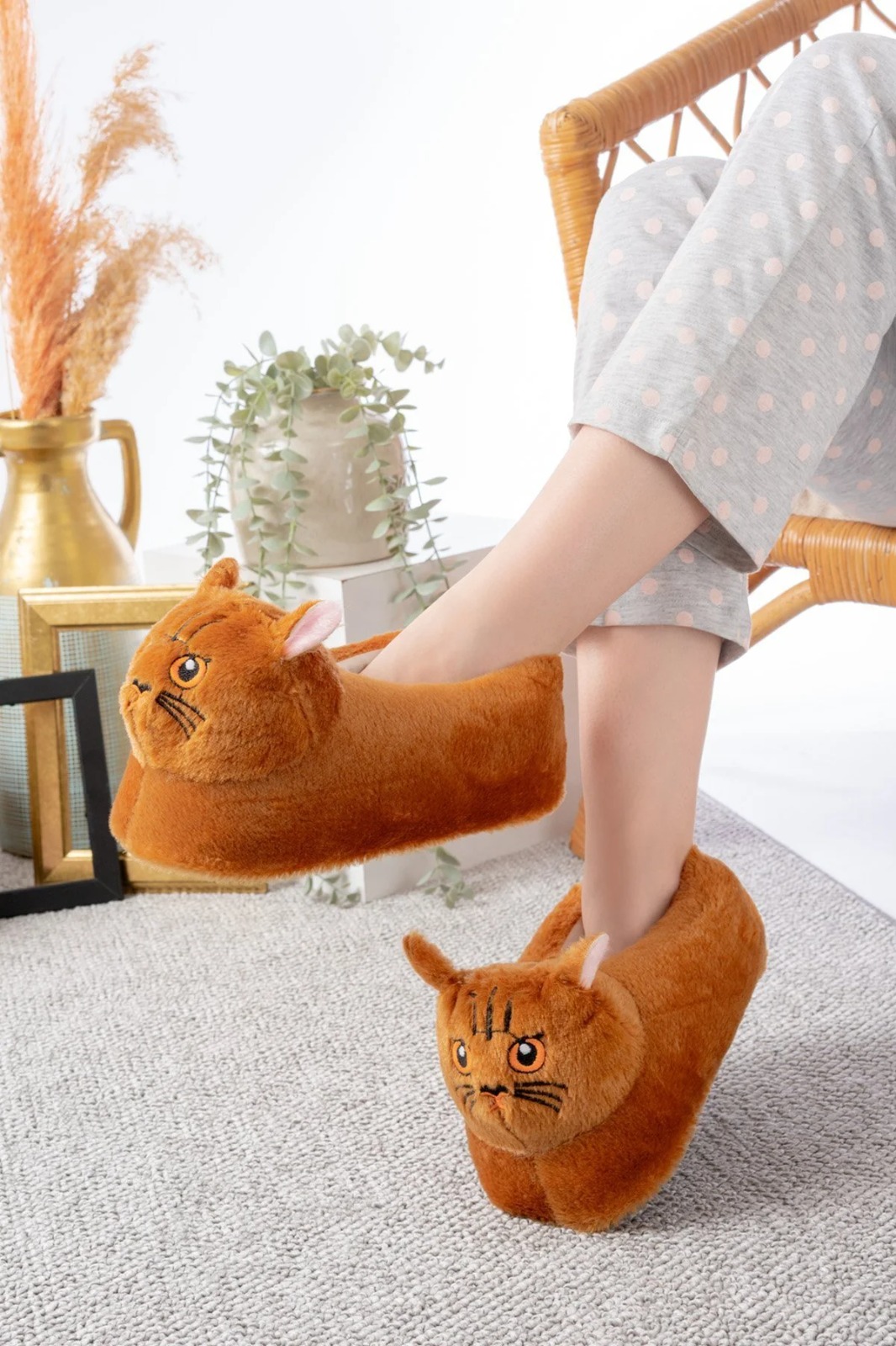Slipcat Kedi Figürlü Pelüş Panduf Ev Pandufu Unisex görsel 4