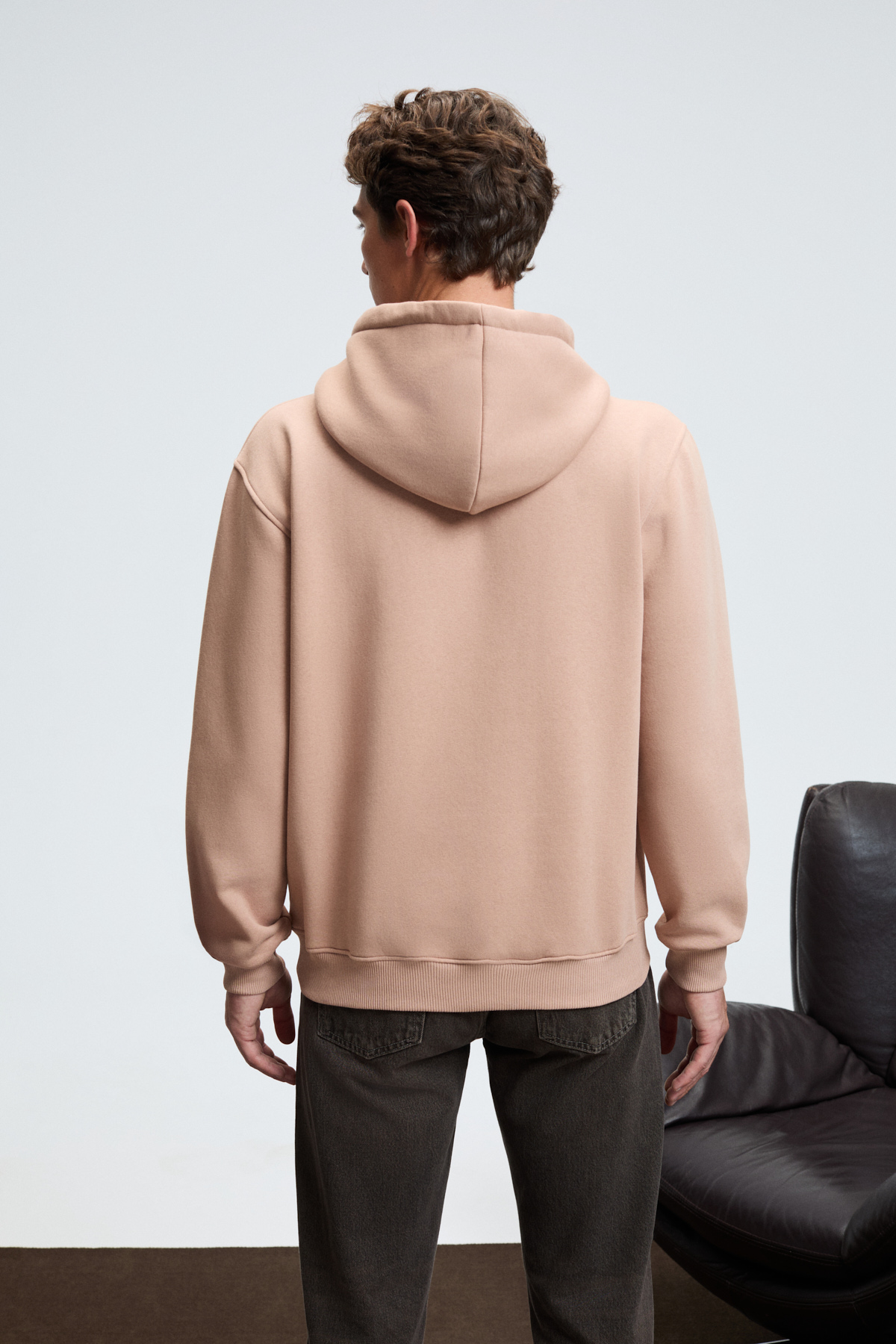 GRIMELANGE Erkek Kapüşonlu Kanguru Cepli Göğsü Nakışlı Regular Fit VİZON Sweatshirt görsel 7