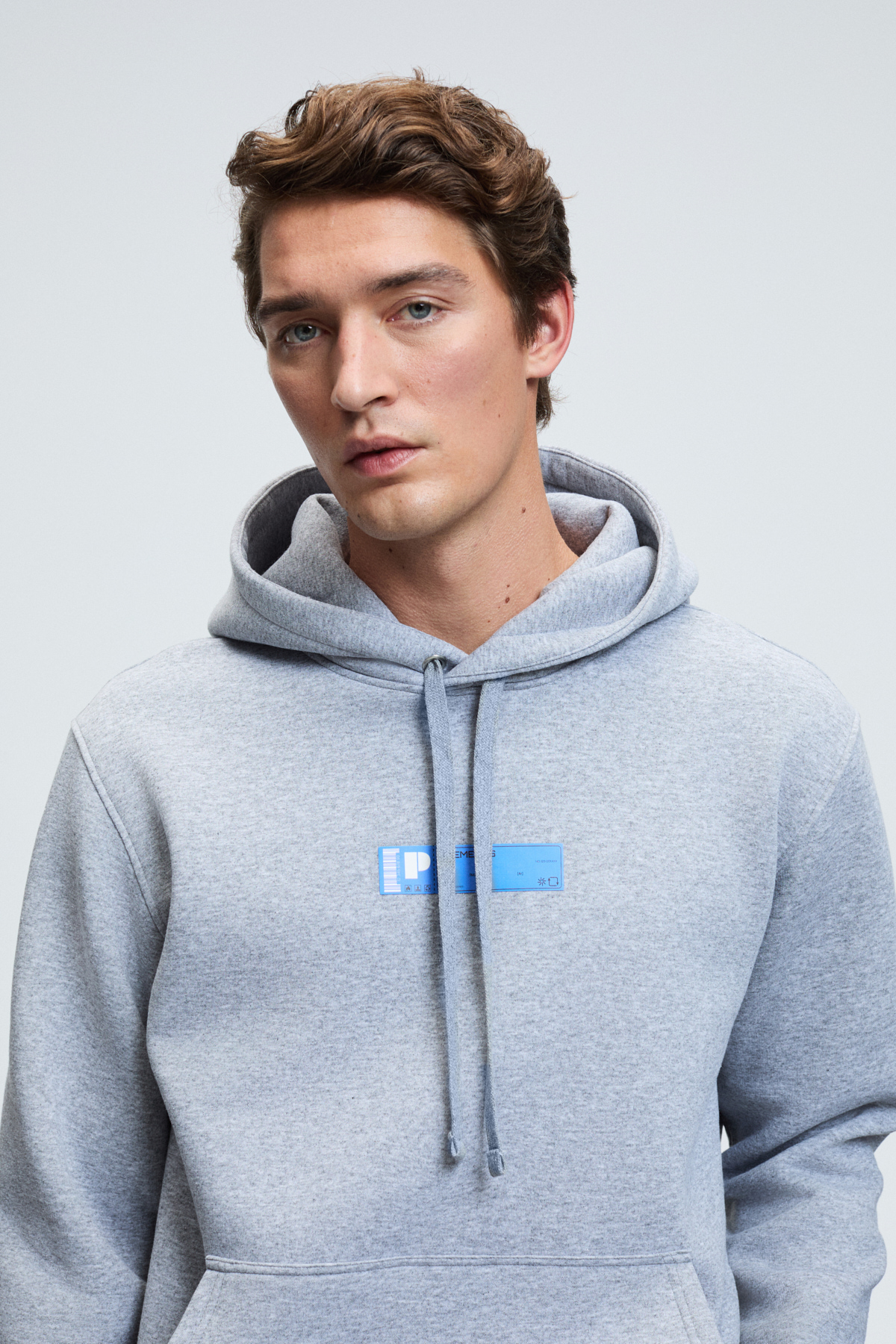 GRIMELANGE Erkek Kapüşonlu Kanguru Cepli Göğsü Nakışlı Regular Fit GRİ MELANJ Sweatshirt