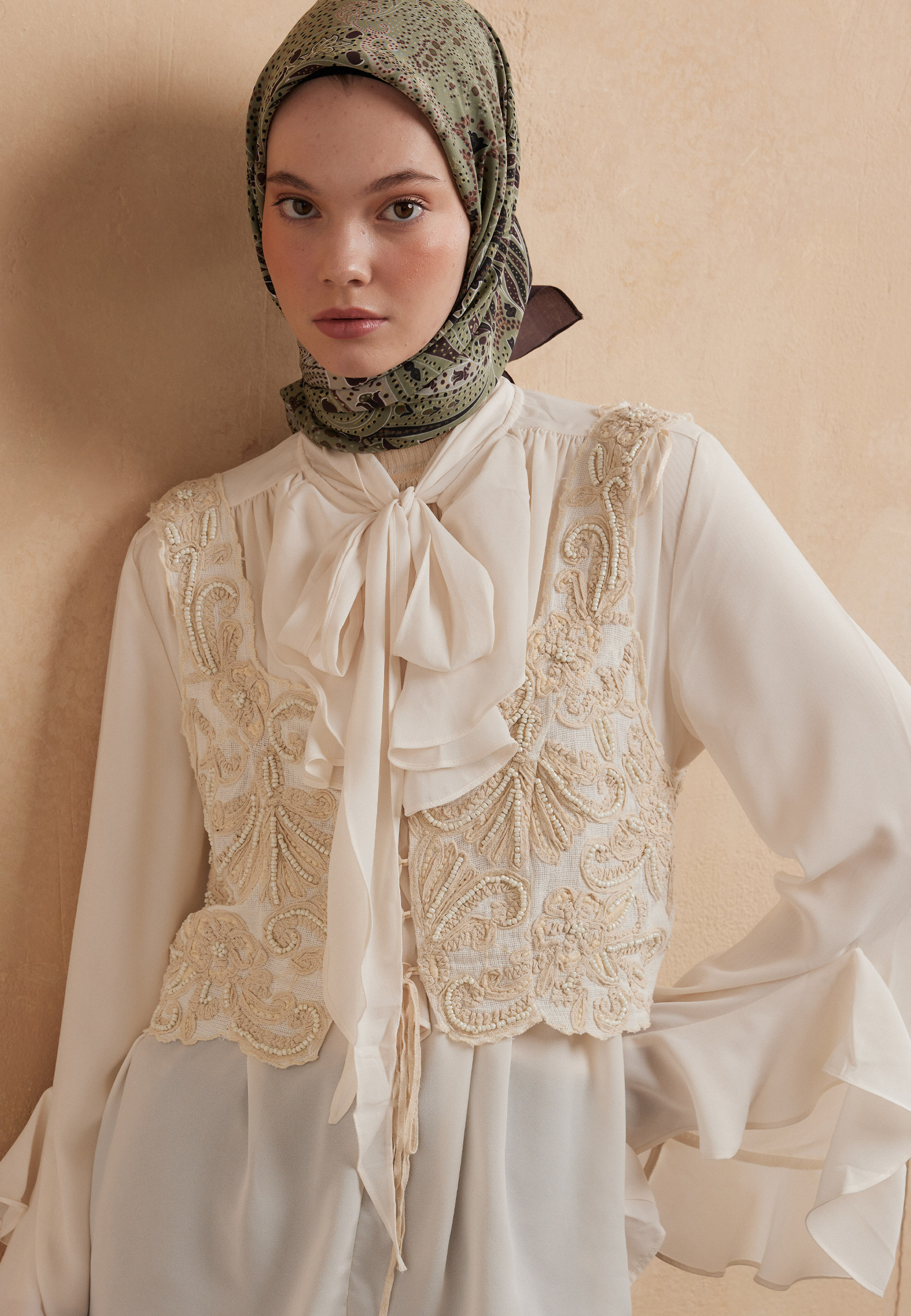 Fresh Scarfs Eliza Desen Pamuk İpek Eşarp Kahve