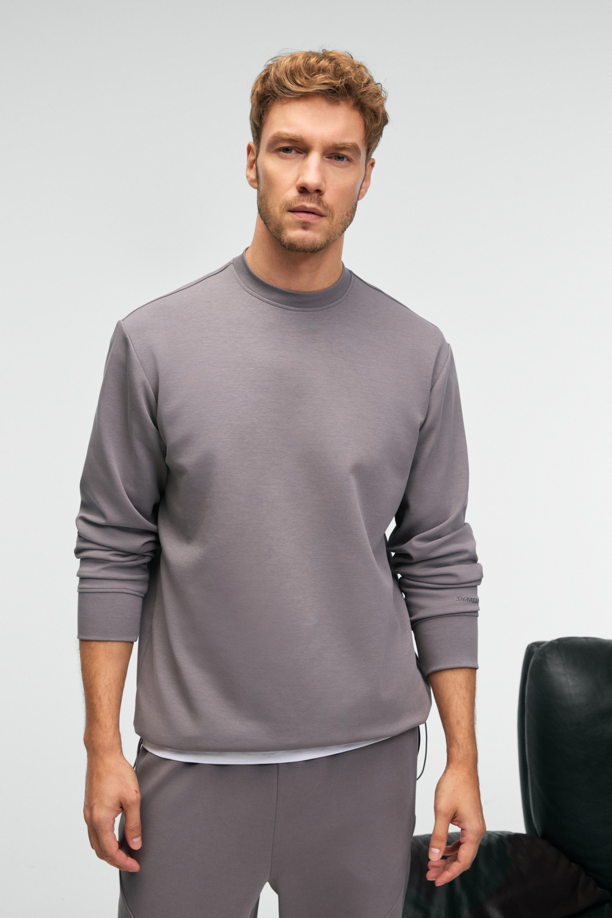 GRIMELANGE Erkek Kolu Baskılı Eteği Lastik ve Stoperli Bisiklet Yaka KOYU GRİ Sweatshirt