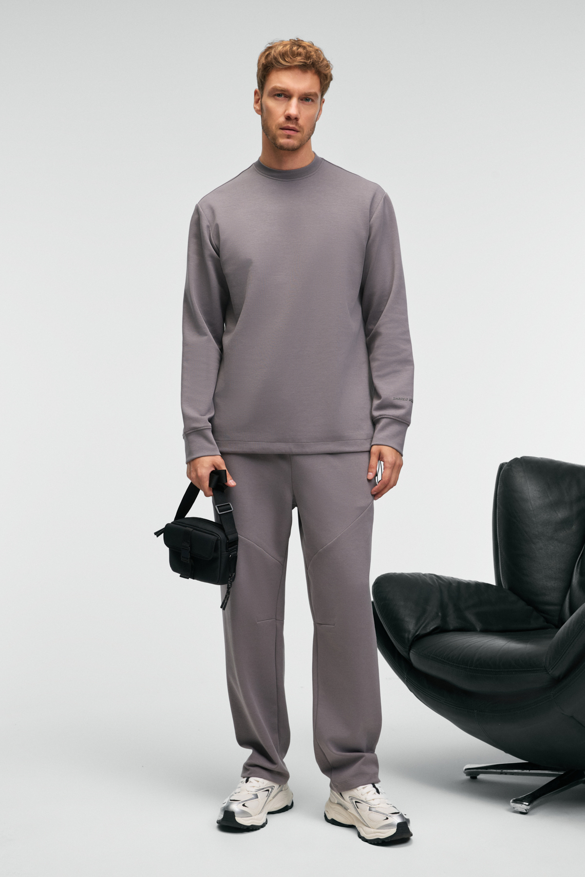 GRIMELANGE Erkek Kolu Baskılı Eteği Lastik ve Stoperli Bisiklet Yaka KOYU GRİ Sweatshirt görsel 2