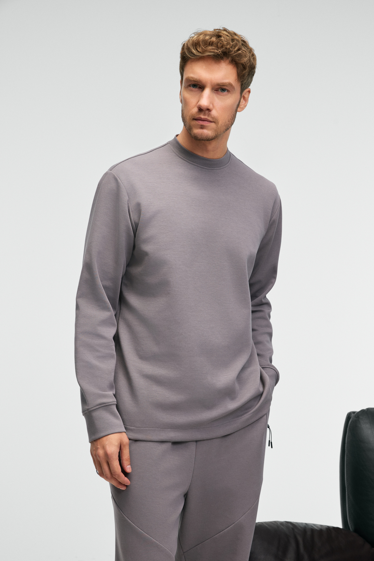 GRIMELANGE Erkek Kolu Baskılı Eteği Lastik ve Stoperli Bisiklet Yaka KOYU GRİ Sweatshirt görsel 3
